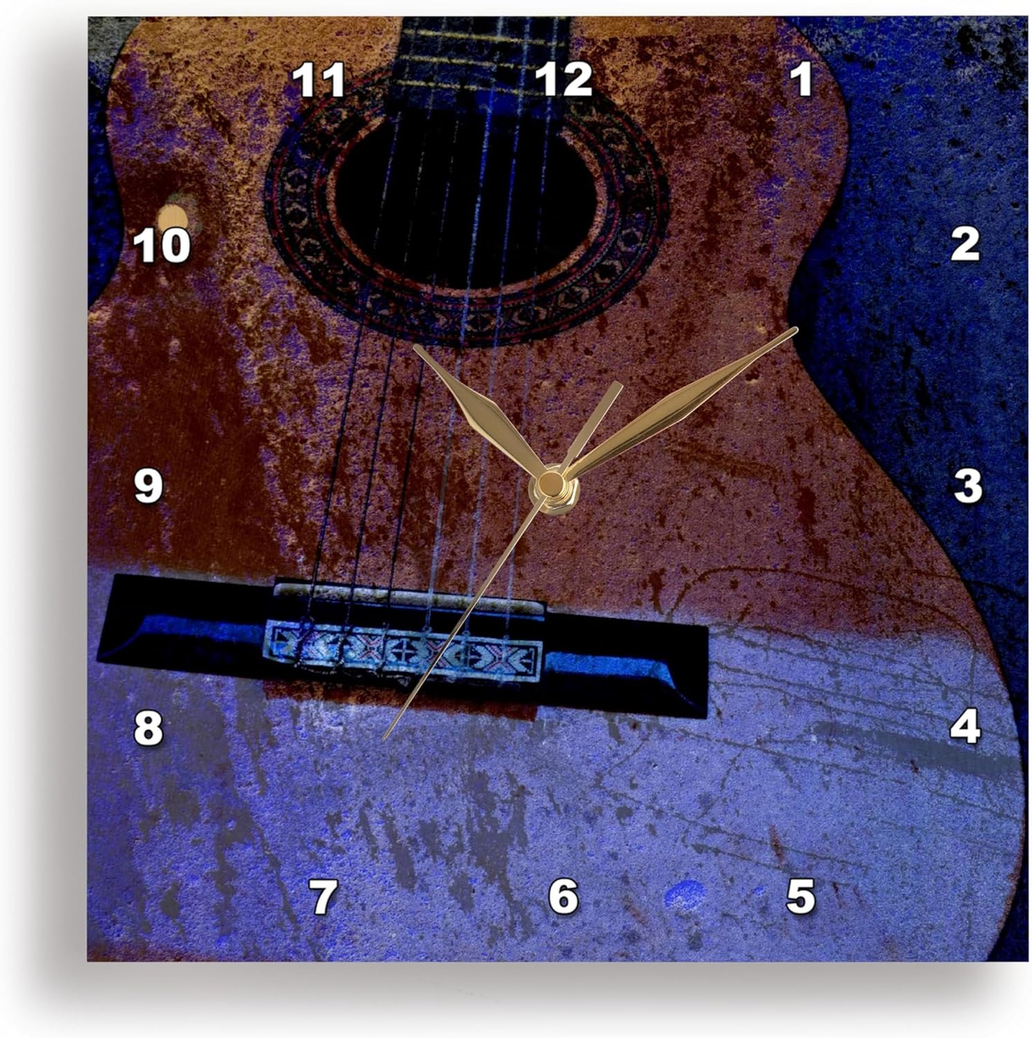 3dRose dpp_29327_1 Earth Brown and Blue Guitar Art Music-Wall Clock, 10 by 10-Inch