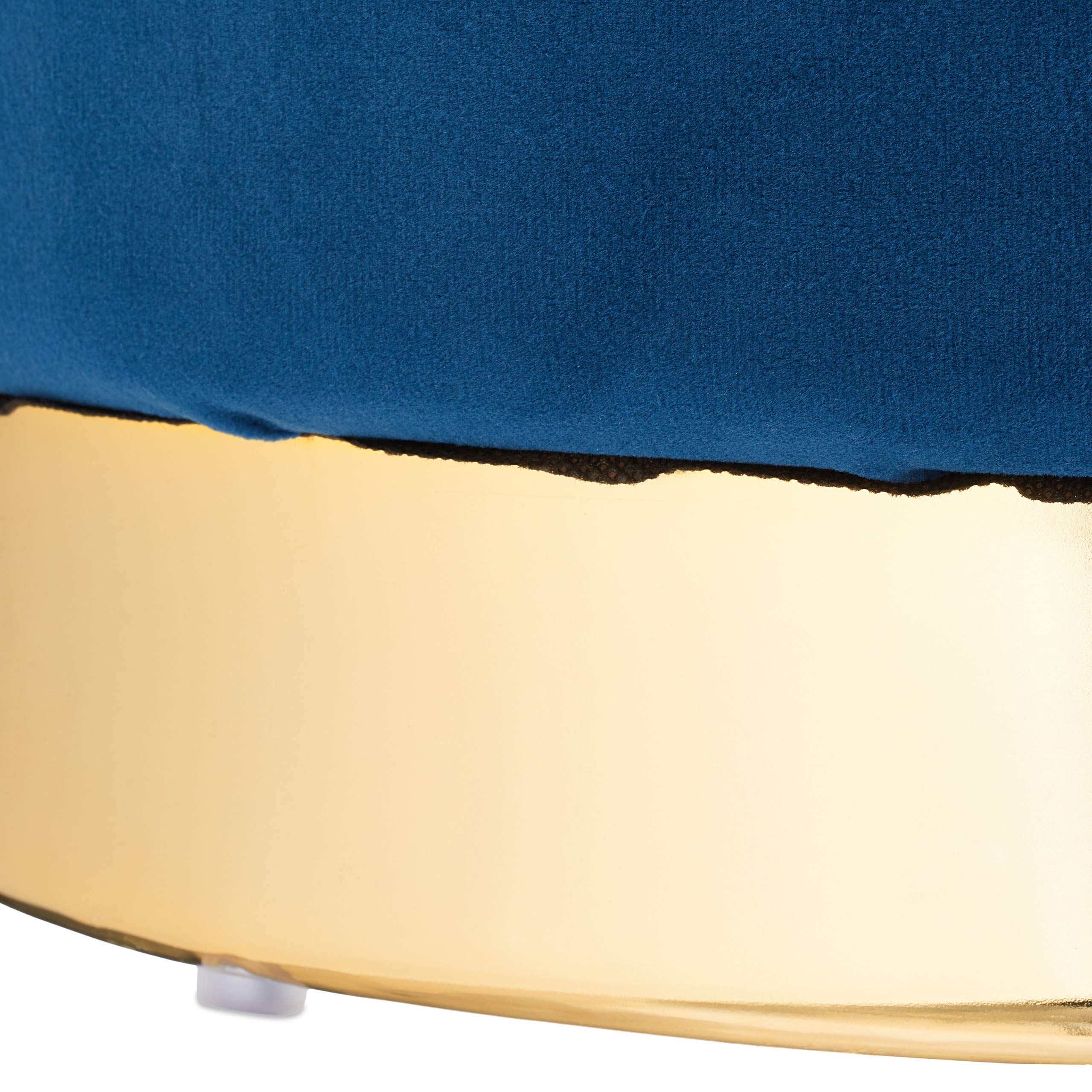 Relaxdays Sgabello in Velluto, Rotondo, Elegante Poggiapiedi Imbottito, Base Dorata, Pouf Moderno, H x D: 41,5 x 37, Blu