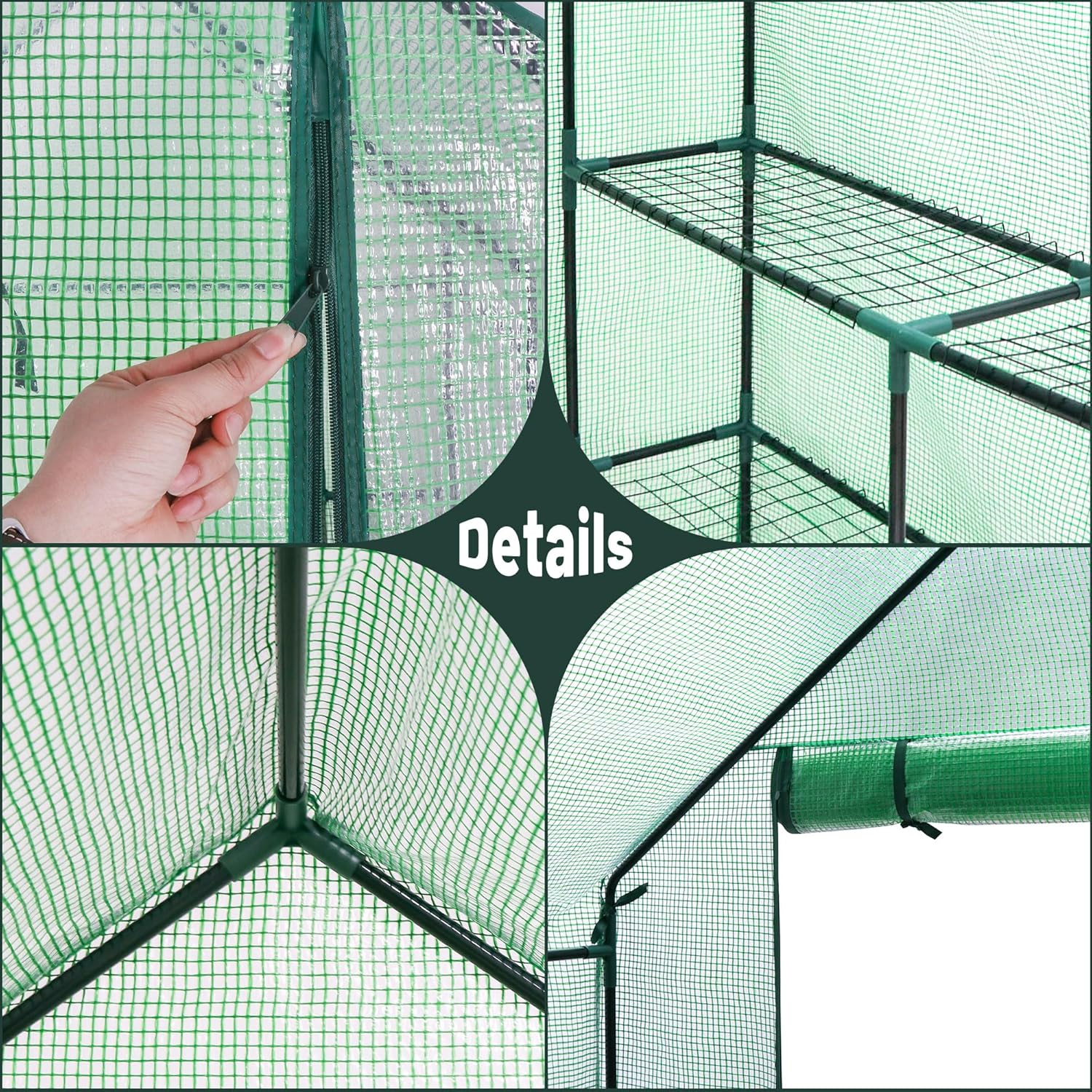 LEMY Walk-in Greenhouse for Outdoors,2-Tier 8 Shelves Heavy-Duty PE Cover with Roll-Up Zipper Door and Windows,Steel Frame Plant Hot House with Anchors,Ropes for Garden,Patio