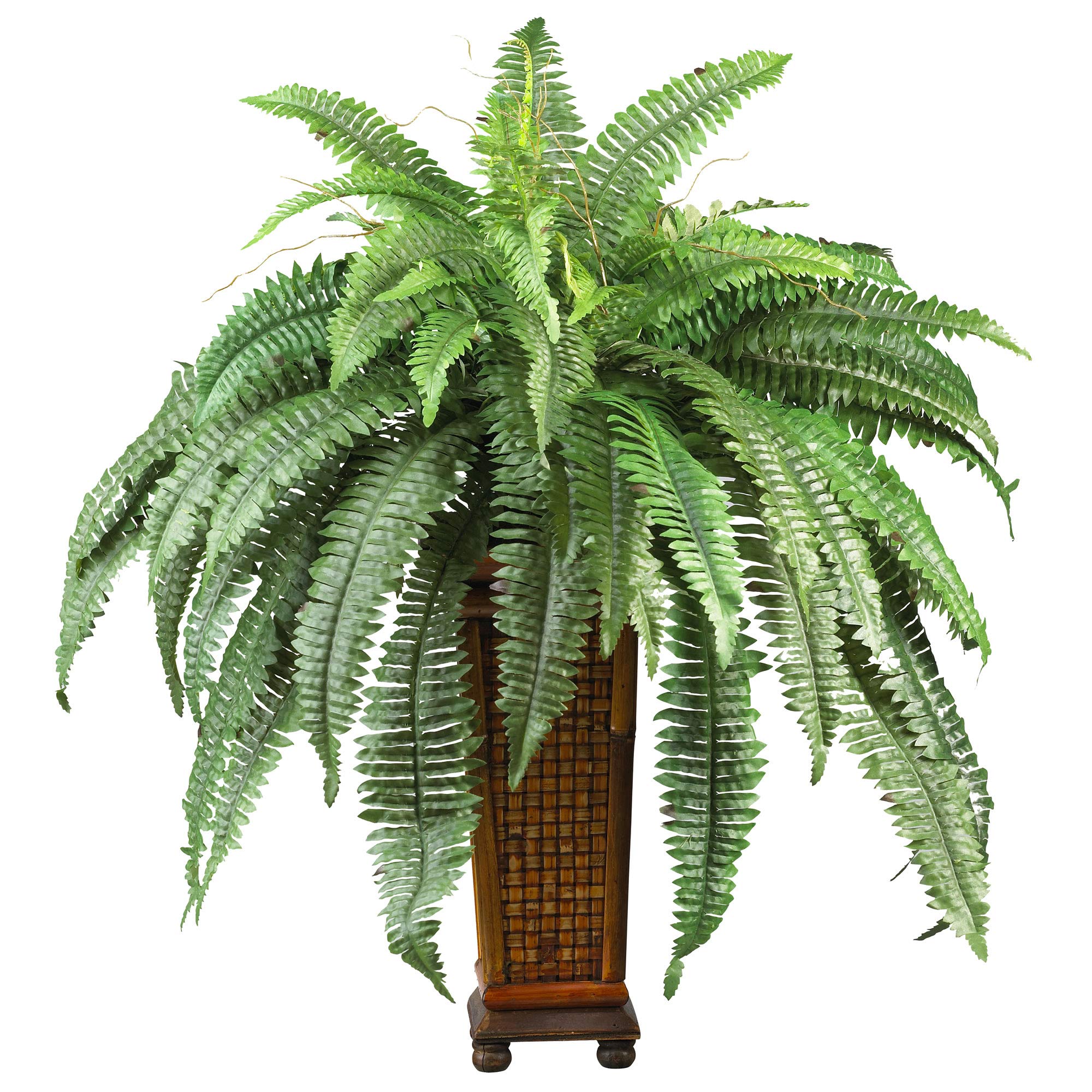 Nearly Natural 6553 Boston Fern with Wood Vase Decorative Silk Plant, Green,12" x 12" x 35"