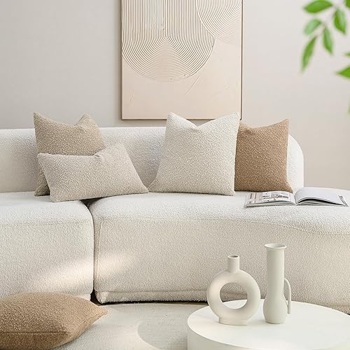 Miniatura 7 de DEZENE Juego de 2 fundas de almohada texturizadas de Boucle de 18 x 18 pulgadas, color crema para cama, sofá, sala de estar, paquete de 2 fundas