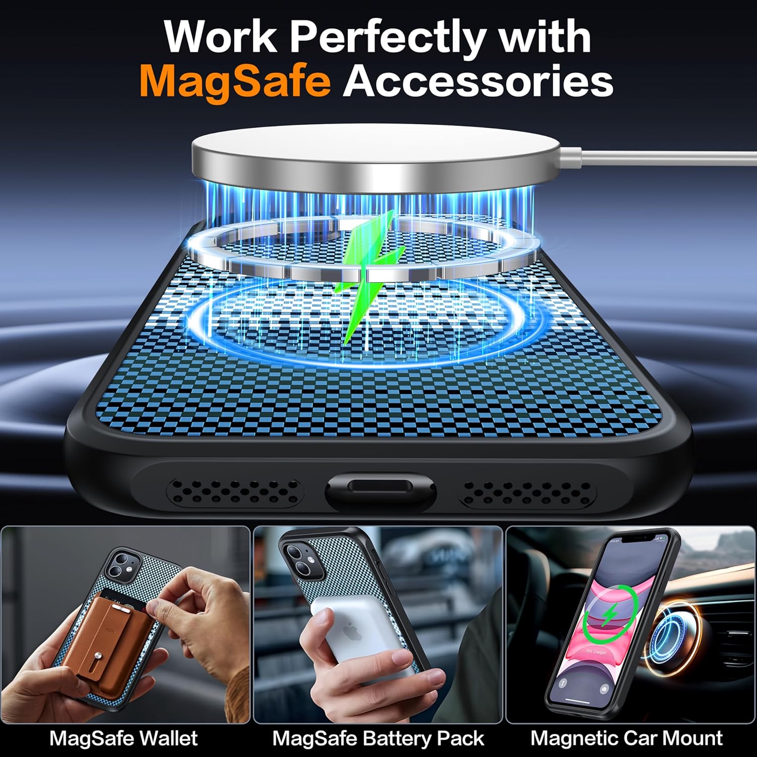 Magnetic for iPhone 11 Phone Case-Compatible with MagSafe-Carbon Fiber Texture-Slim Military Grade Drop Protection Phone Case for iPhone 11 6.1",Camouflage Blue - Image 3