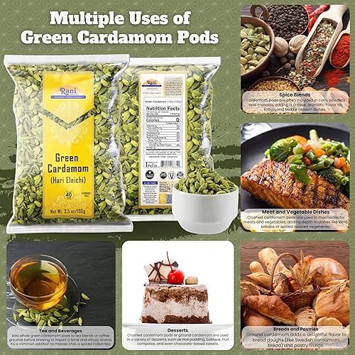 Vista 37 de Rani - Cápsulas de cardamomo verde en polvo, molidas con cáscaras verdes (Hari Elachi) Tarro PET de 3 onzas (3.00 oz), totalmente natural, vegano