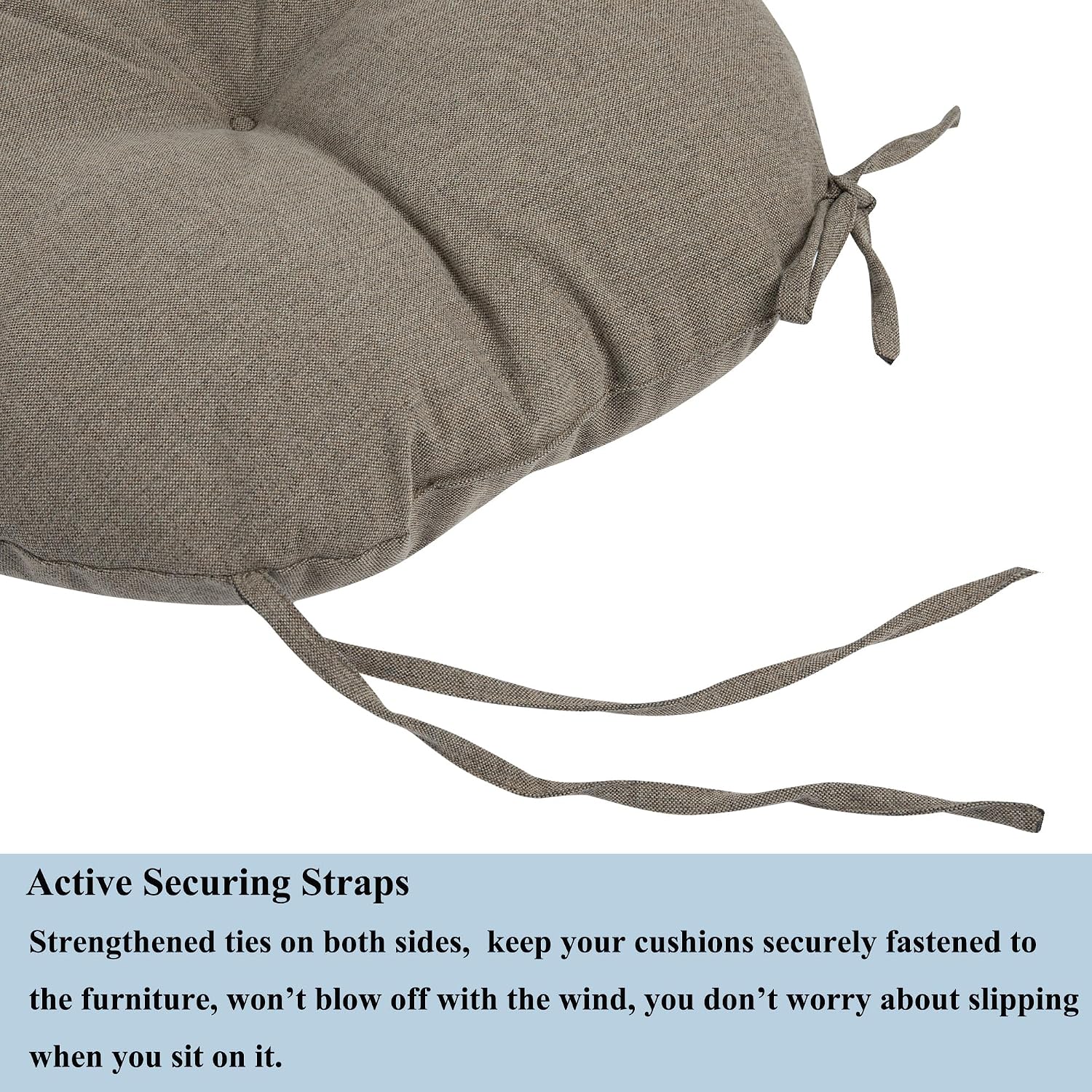 FUNHOME 15"x15"x4" Bistro Chair Cushion Set of 2, Water Repellent Round Outdoor Chair Cushions with Ties, Patio Tufted Chair Pads for Home Garden (Beige Coffee)