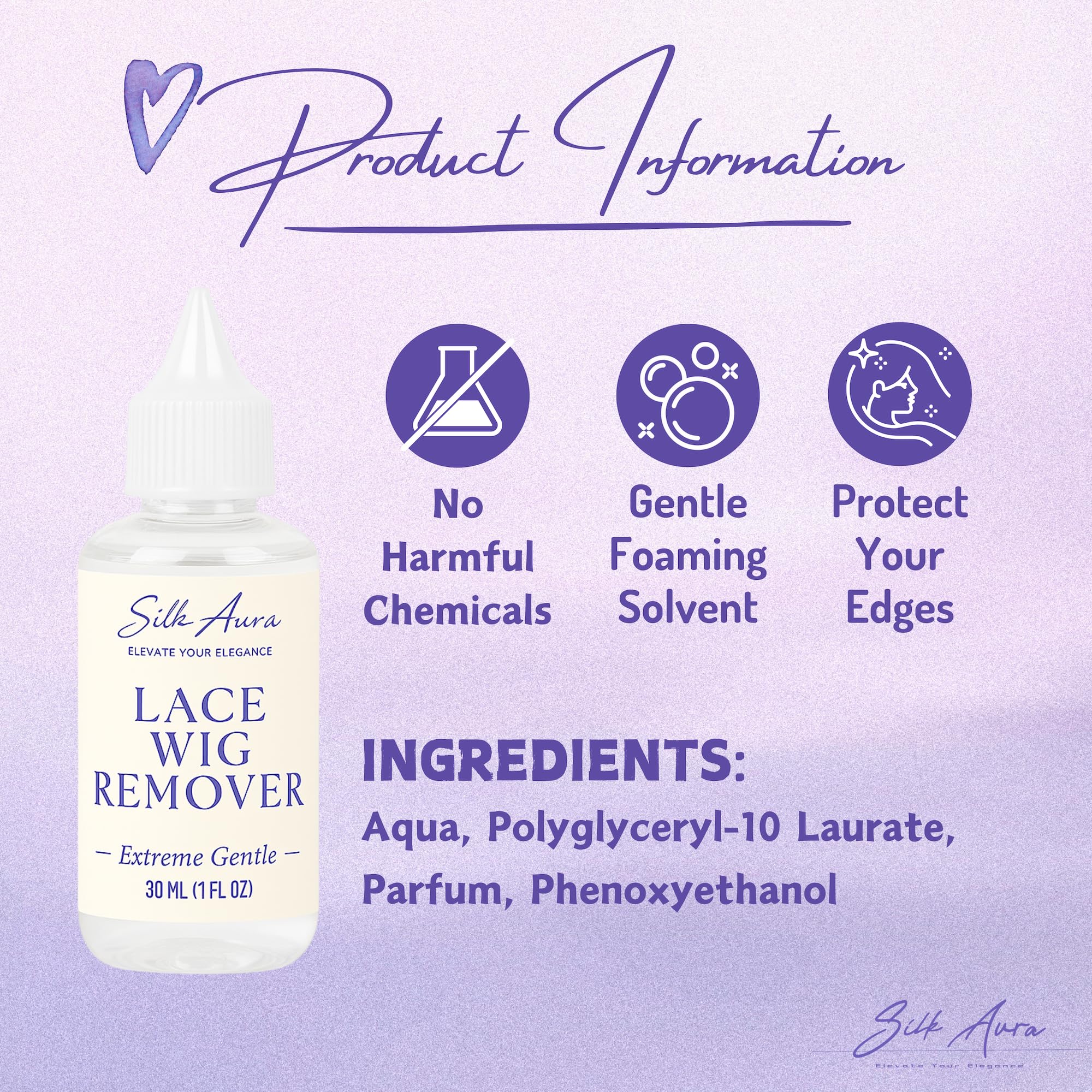 Silk Aura Lace Wig - Rimozione adesiva ad azione rapida per parrucche e pezzi di capelli, delicato sulla pelle, non grassa, facile da risciacquare, 30 ml