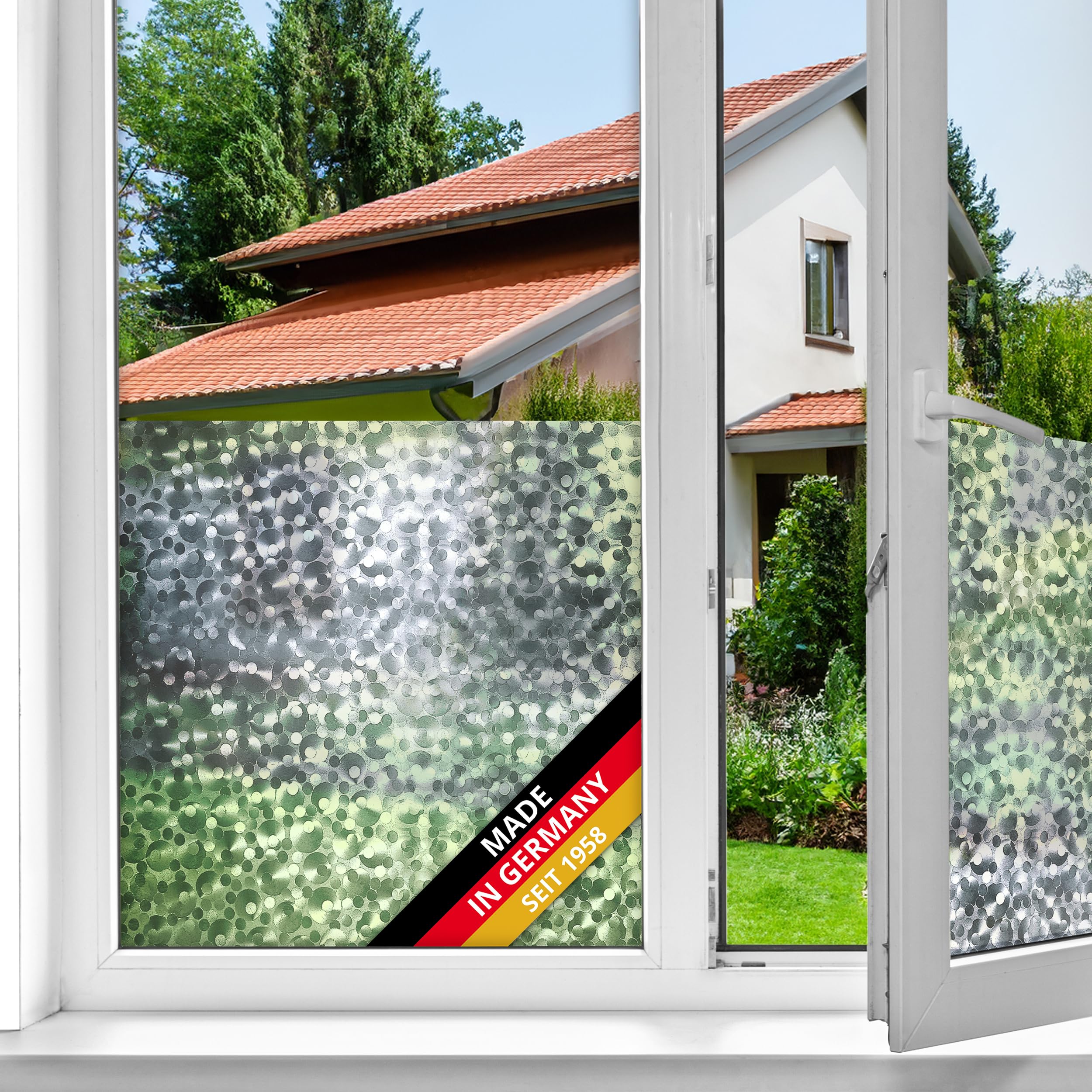 d-c-fix Fensterfolie Perl Punkte selbstklebend 45 cm x 2 m – blickdichte Sichtschutzfolie