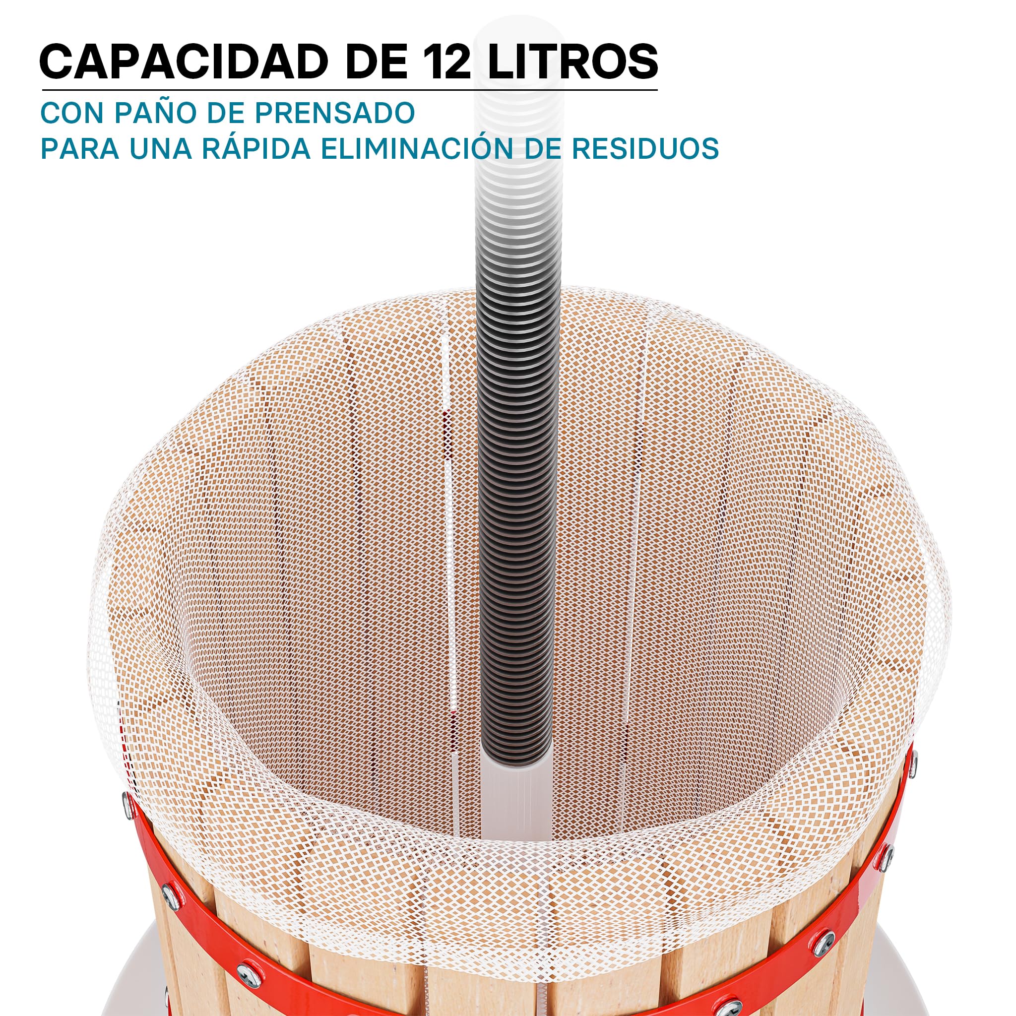 WilTec Prensa en Madera para Frutas, Mosto, Vino, Manzanas con Capacidad de 12 litros con Bolsa para Pulpa