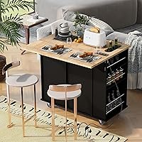 Vista 17 de LUMISOL Carrito de isla de cocina con ruedas de bloqueo con 2 cajones y 4 gabinetes, isla de cocina rodante con estantes ajustables, mesa de madera