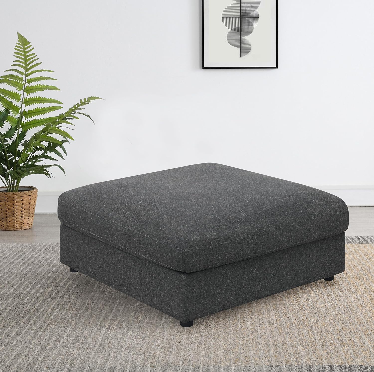 Coaster Home Furnishings - Serene - Fabric - Upholstered Square Ottoman with Tufted Top, Soft Contours and Modular Design for Seating - Living Room - 41-Inch - Charcoal - 551326