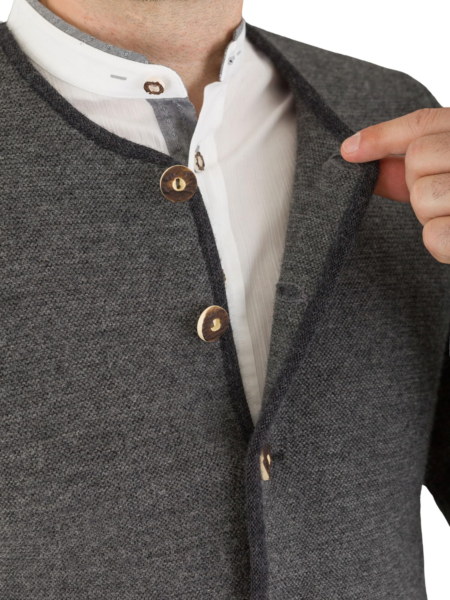 Hammerschmid Trachtenjacke Simon für Männer, Elegante Herrenstrickweste für Hochzeit, Taufe, Oktoberfest, Warmer Janker aus Schurwolle, Festliche Joppe in grau