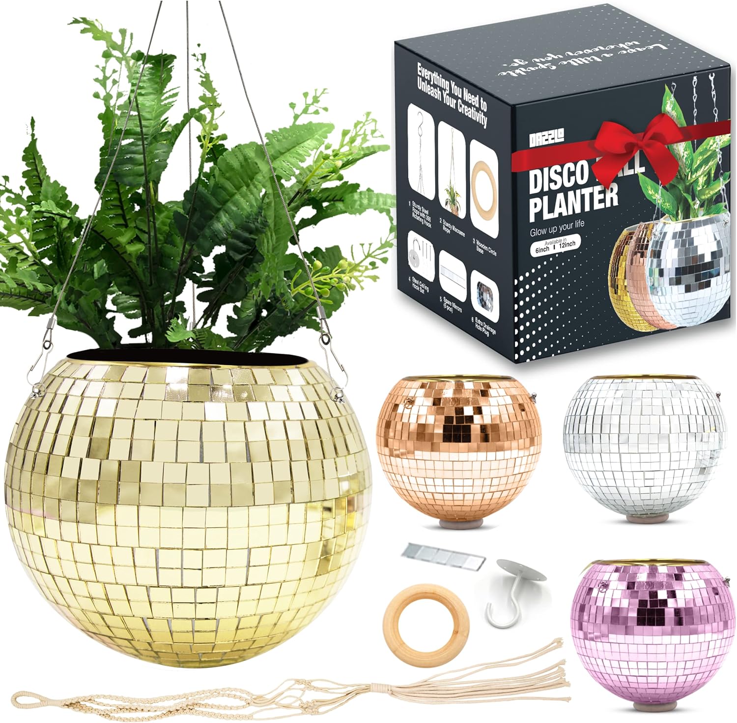 Dazzlo Hanging Disco Ball Planter 8" Disco Planter with