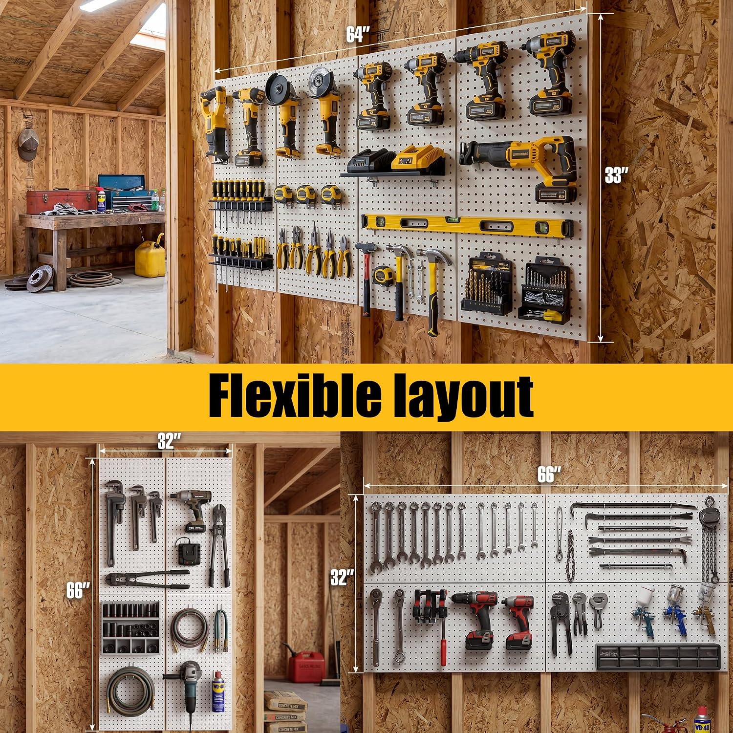 4 Pcs Metal Pegboard Panels 16x33in, White Peg board Wall Organizer image 4