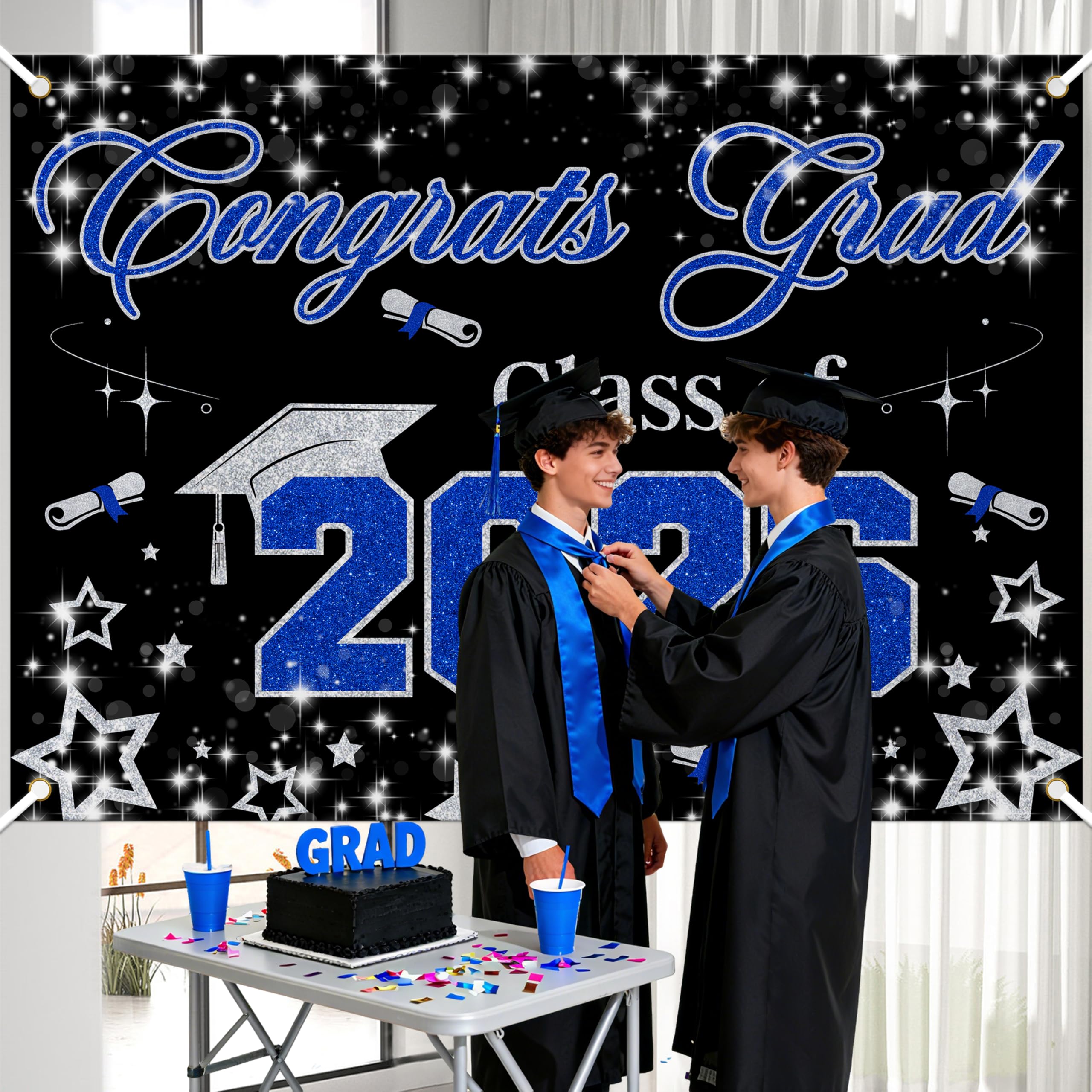 Congrats Grad Class of 2026 Background - Graduation Decorations Class of 2026, 7×5ft, Black Blue - Image 3