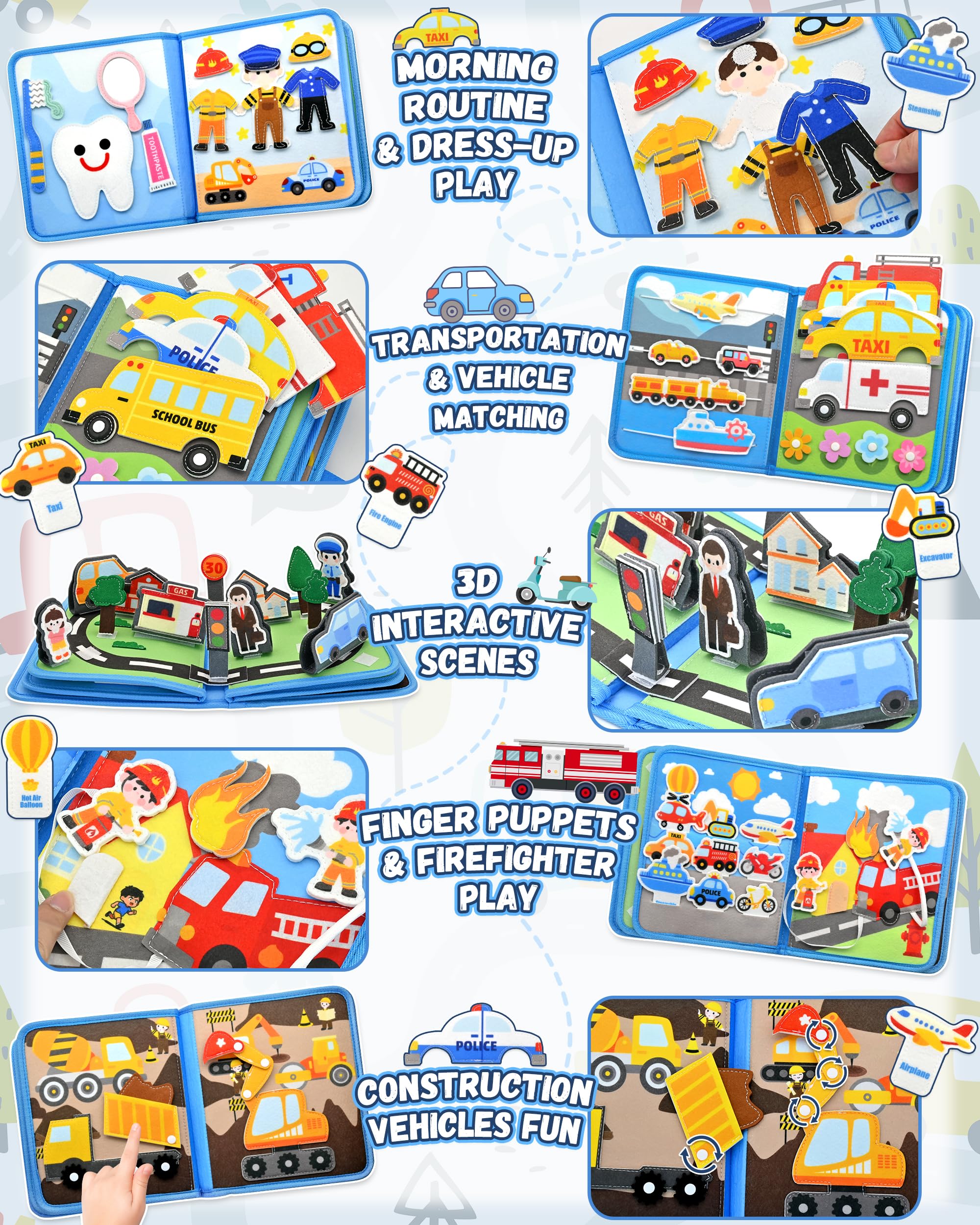 Busy Board Book pour Enfant de 12-36 Mois – Livre Quiet 3D sur Les Véhicules Montessori, Jeux de Voyage pour Avion et Voiture – Cadeaux d'anniversaire pour Bébé Garçons et Filles de 1, 2, 3 Ans