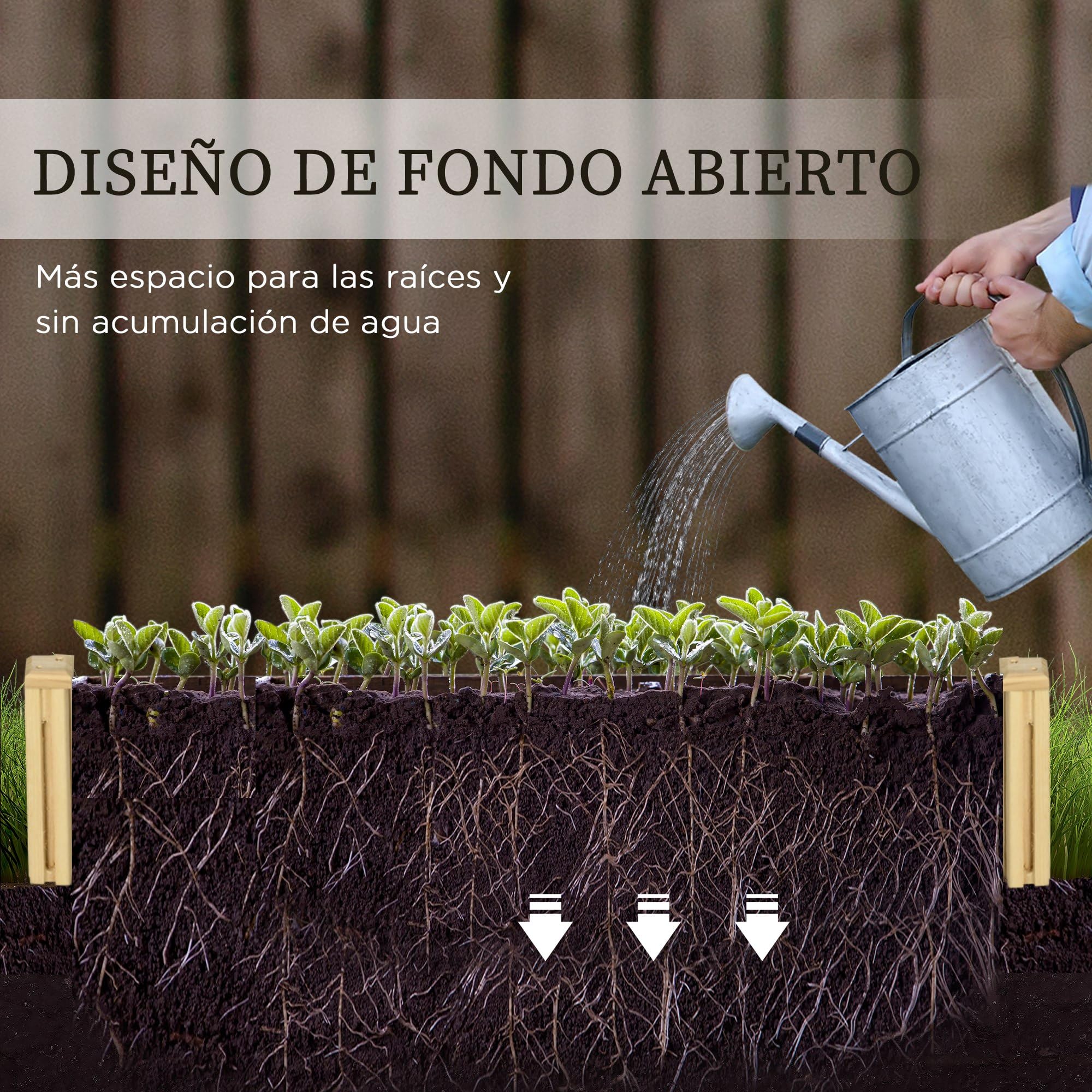 Outsunny Jardinera Exterior Grande de Madera Jardinera con Enrejado para Plantas Trepadoras y 2 Cajas de Cultivo para Terraza Patio Balcón 230x60x110 cm Madera Natural