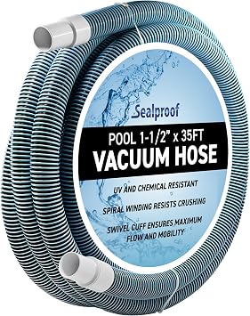 Swimming Pool Vacuum Hose 1-1/2" x 35-Ft, Swivel Cuff Kinkproof Design, Made in USA, Connects to Vacuum Head, Skimmer, Filter Pump for Cleaning In Ground and Above Ground Pools