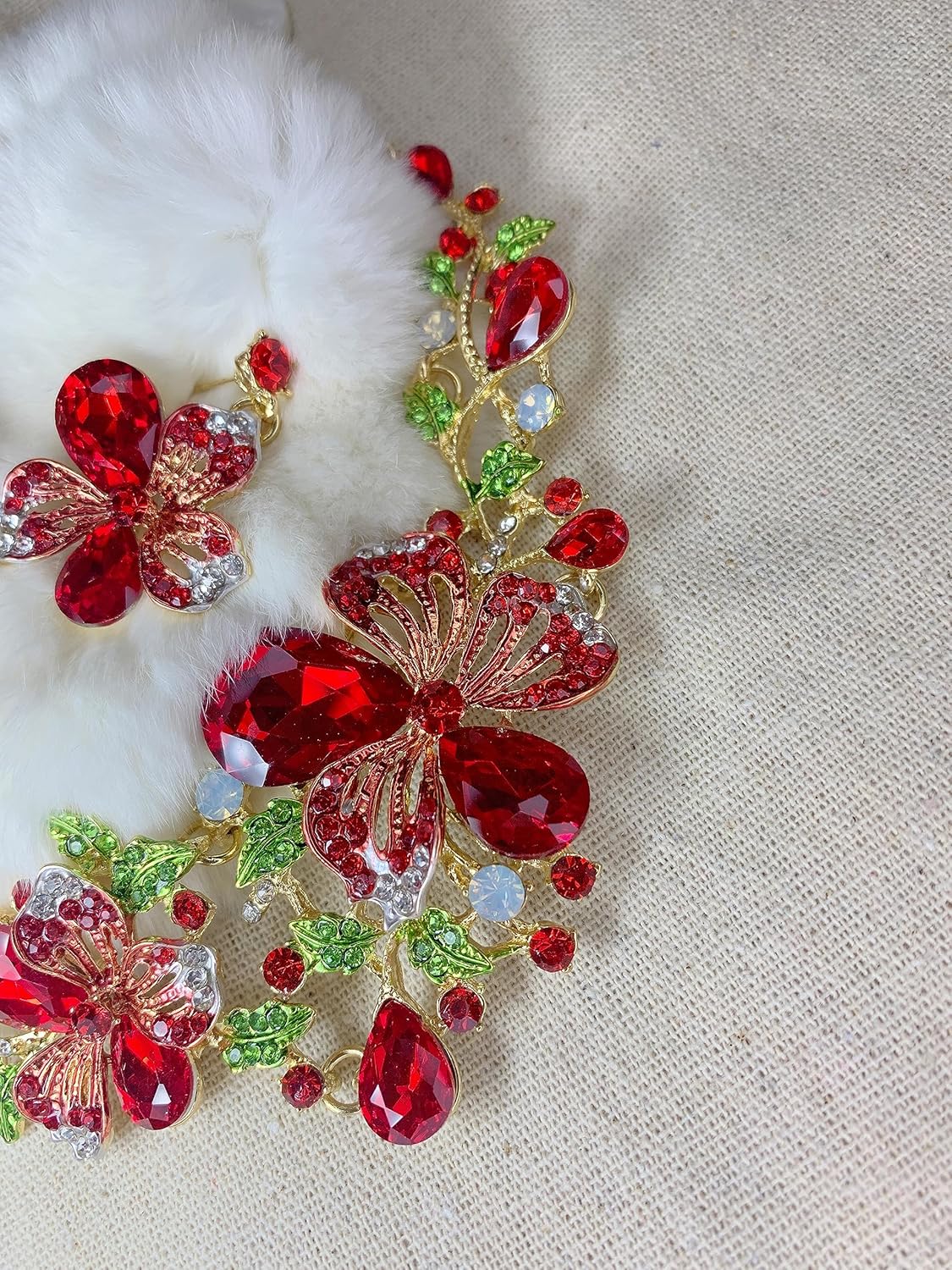 Crystal Flower Bib Statement Necklace Set Chunky Diamond Flower Statement Necklace & Earrings Drama Bib Collar Jewelry Set for Women Prom Party Jewelry - Image 4