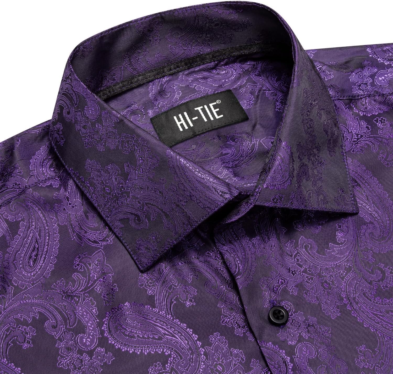 Hi-Tie Men's Wrinkle Free Inner Contrast Jacquard Long Sleeve Button Down Shirt - Image 5