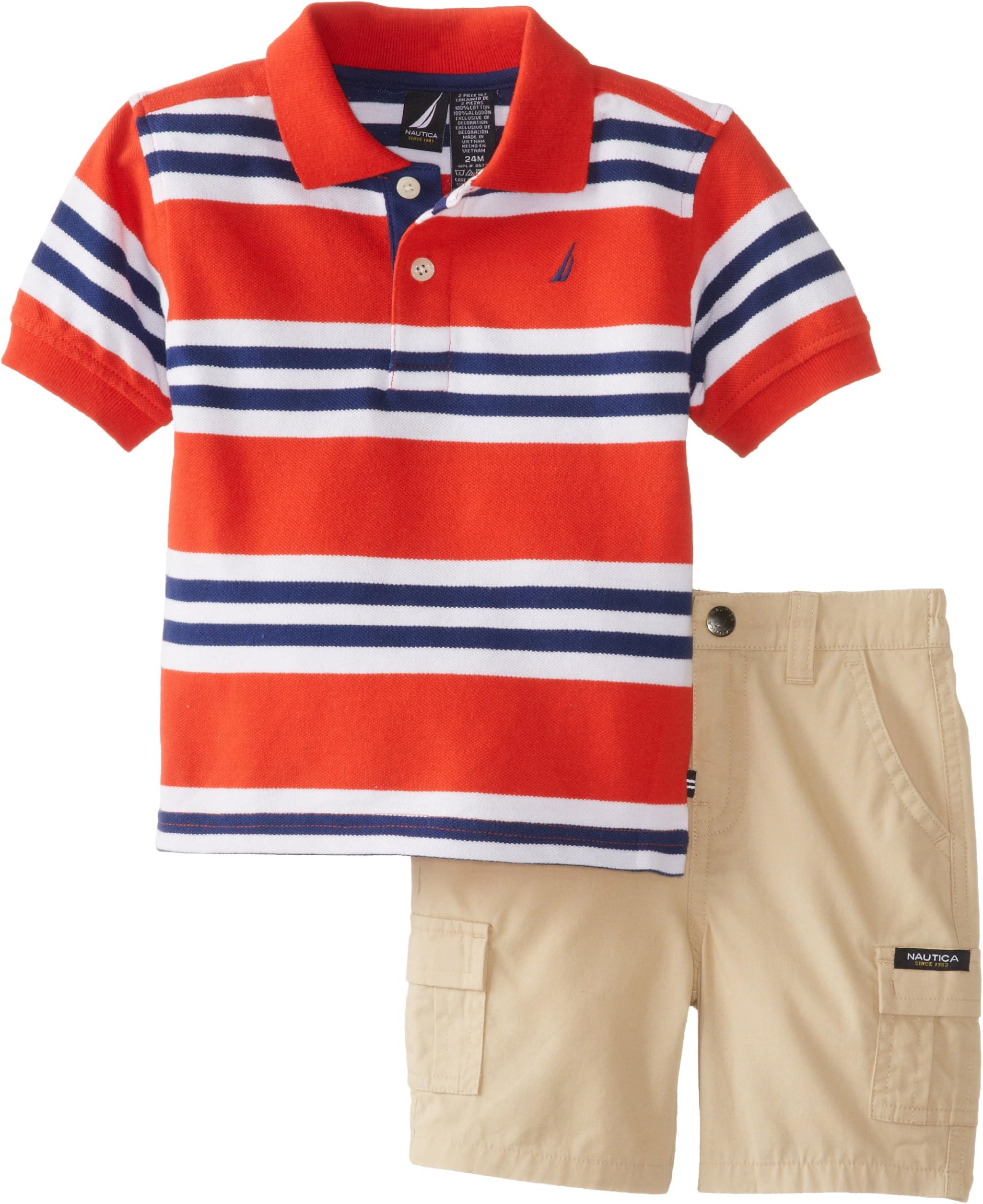 Nautica Baby Boys' Stripe Polo Solid Short Set