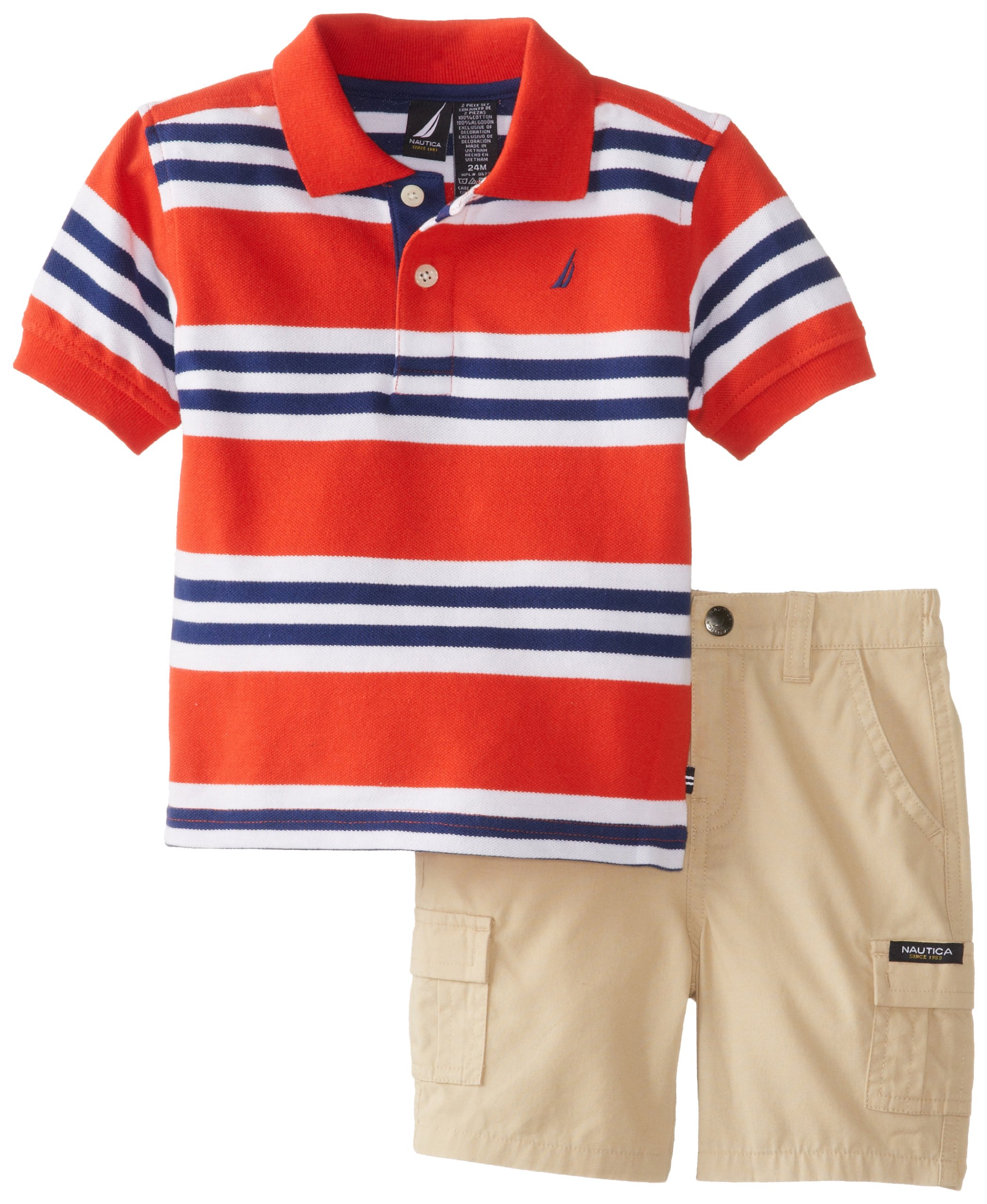 Nautica Baby Boys' Stripe Polo Solid Short Set
