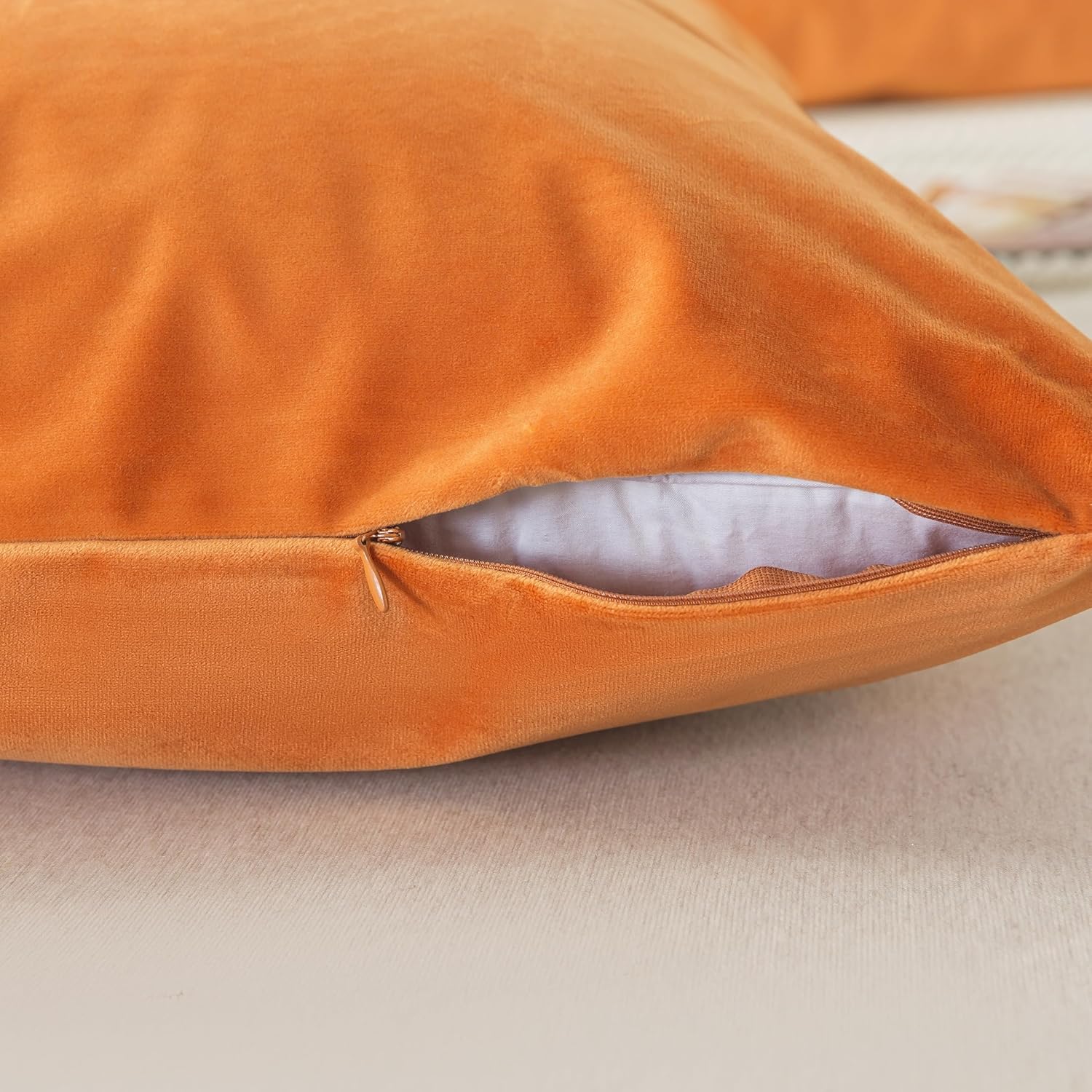 H HOUSEHOLD Set of 2 Velvet King Size Pillowcase, Soft and Cozy Luxury Fuzzy Flannel 20x36 Inches Pillow Cover with Zipper (King (20 x 36 Inch), Orange) - Image 2