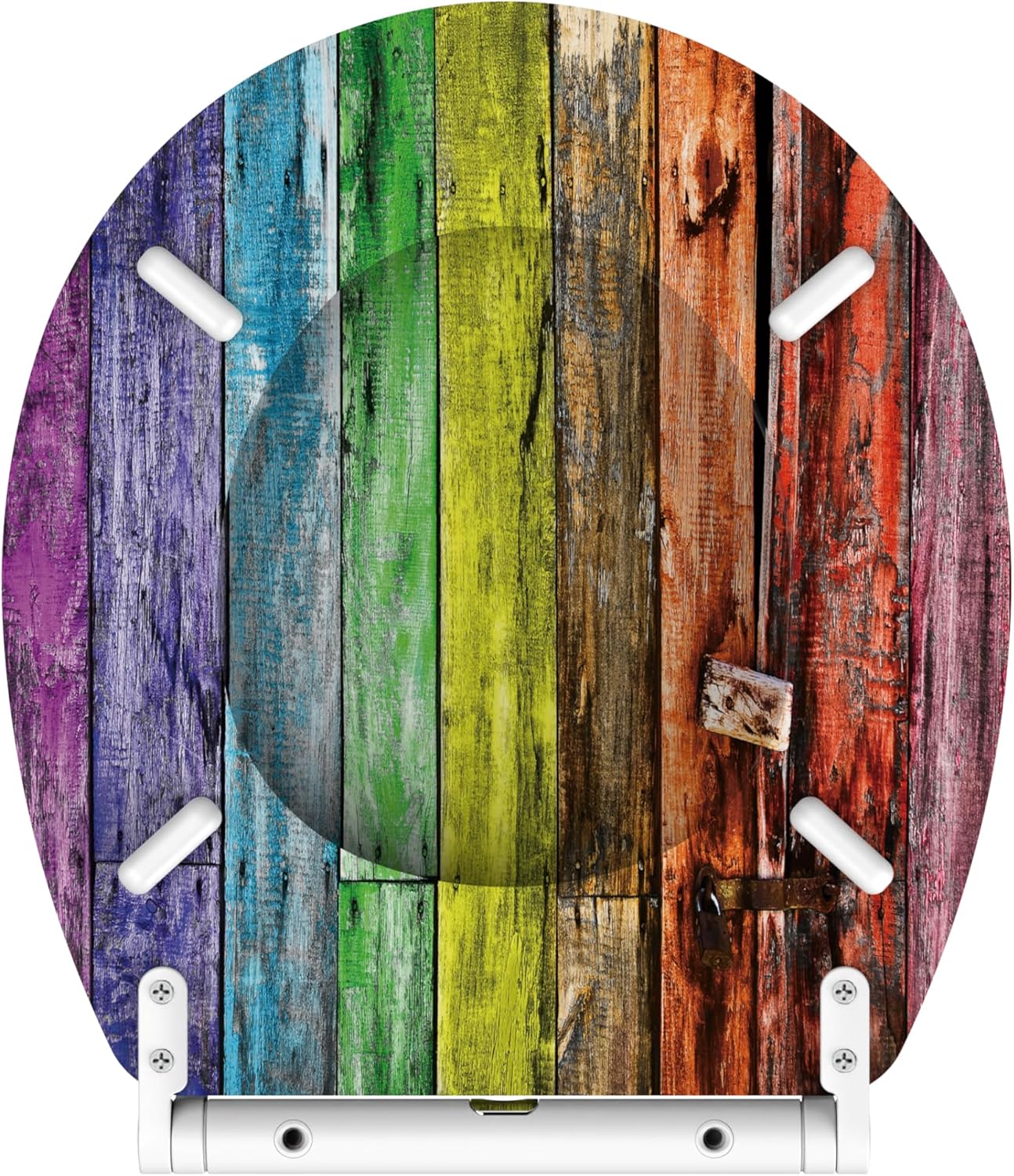 Sanilo Wooden Toilet Seat with Quick Release & Soft Close [ROUND] - Decorative & Slow Close Molded Wood Seat - With One Click for Easy Installation & Cleaning - With Adjustable Fit (Rainbow)