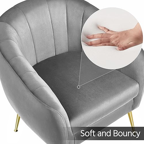 Miniatura 6 de Yaheetech - Silla decorativa acentuada, silla moderna de barril con patas de metal dorado, silla de acento acolchada para sala de Gris,Marfil