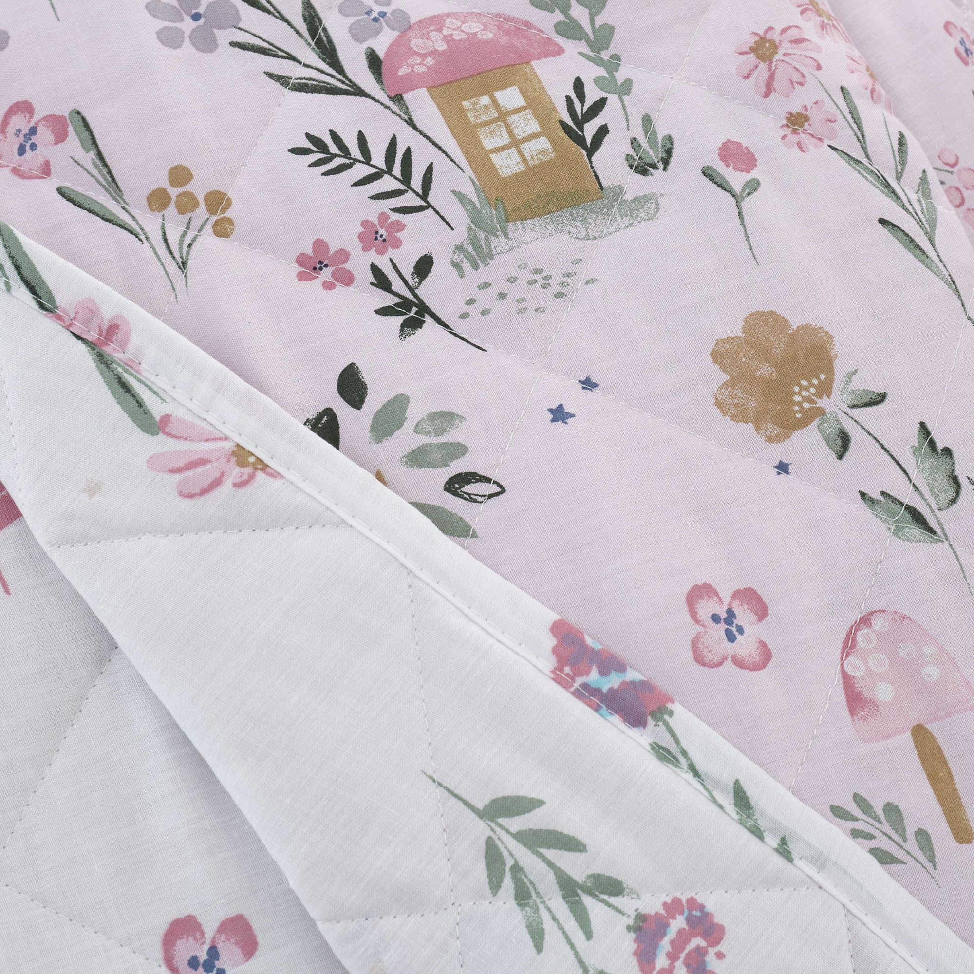 Happy Linen Company Filles Garçons Enfants Forêt Enchantée Licorne Rose 150 x 200 cm Couverture matelassée réversible
