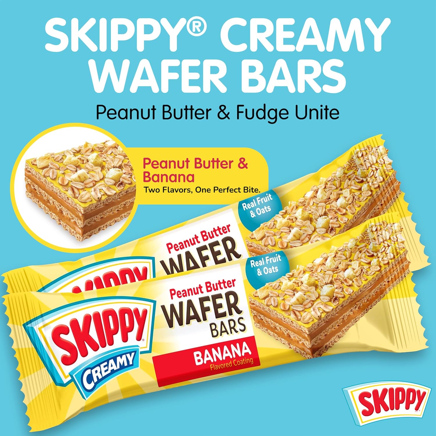 SKIPPY Creamy Peanut Butter Wafer Bars, Banana Flavored, 6 Count Box, 1.3 oz Bars (Pack of 6-36 ct)