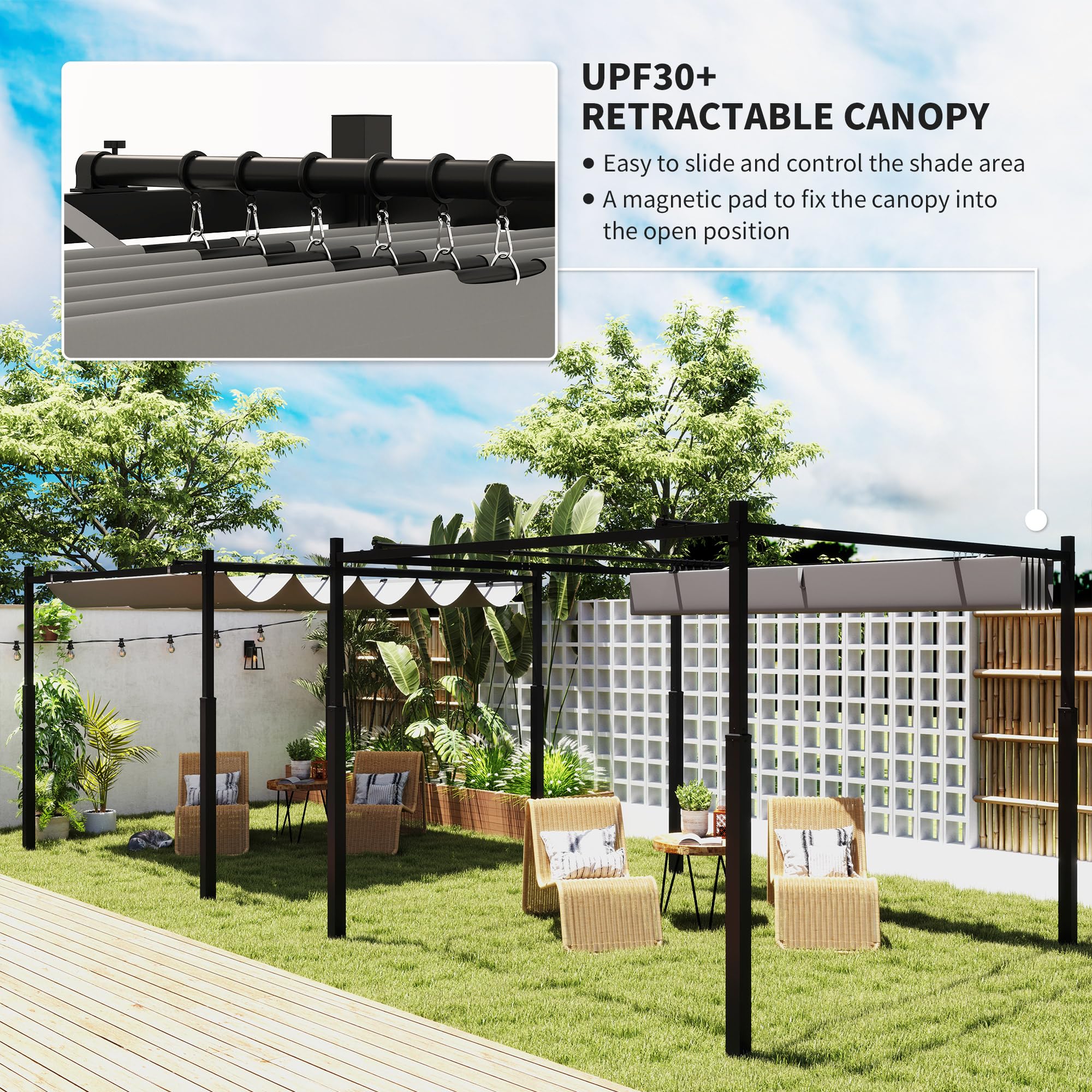Outsunny 3x3m Pergola Metallica con Tetto Retrattile UPF30+ Grigio
