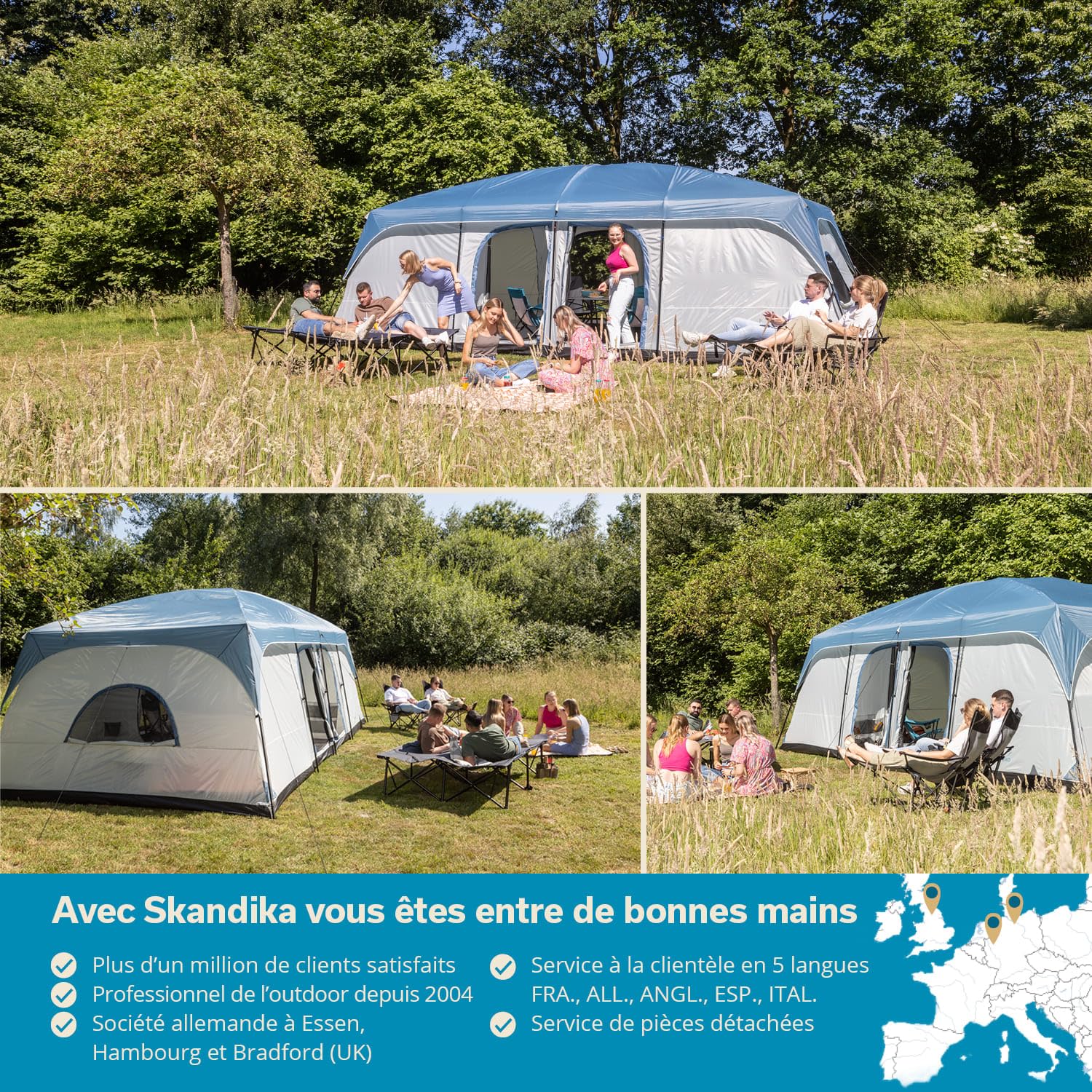 Skandika Tonsberg Tente de camping 5/10 personnes avec peau unique, toit en maille, chapiteau amovible, hauteur debout 2 m, sol de tente cousu, colonne d'eau 4000 mm | Grande tente familiale