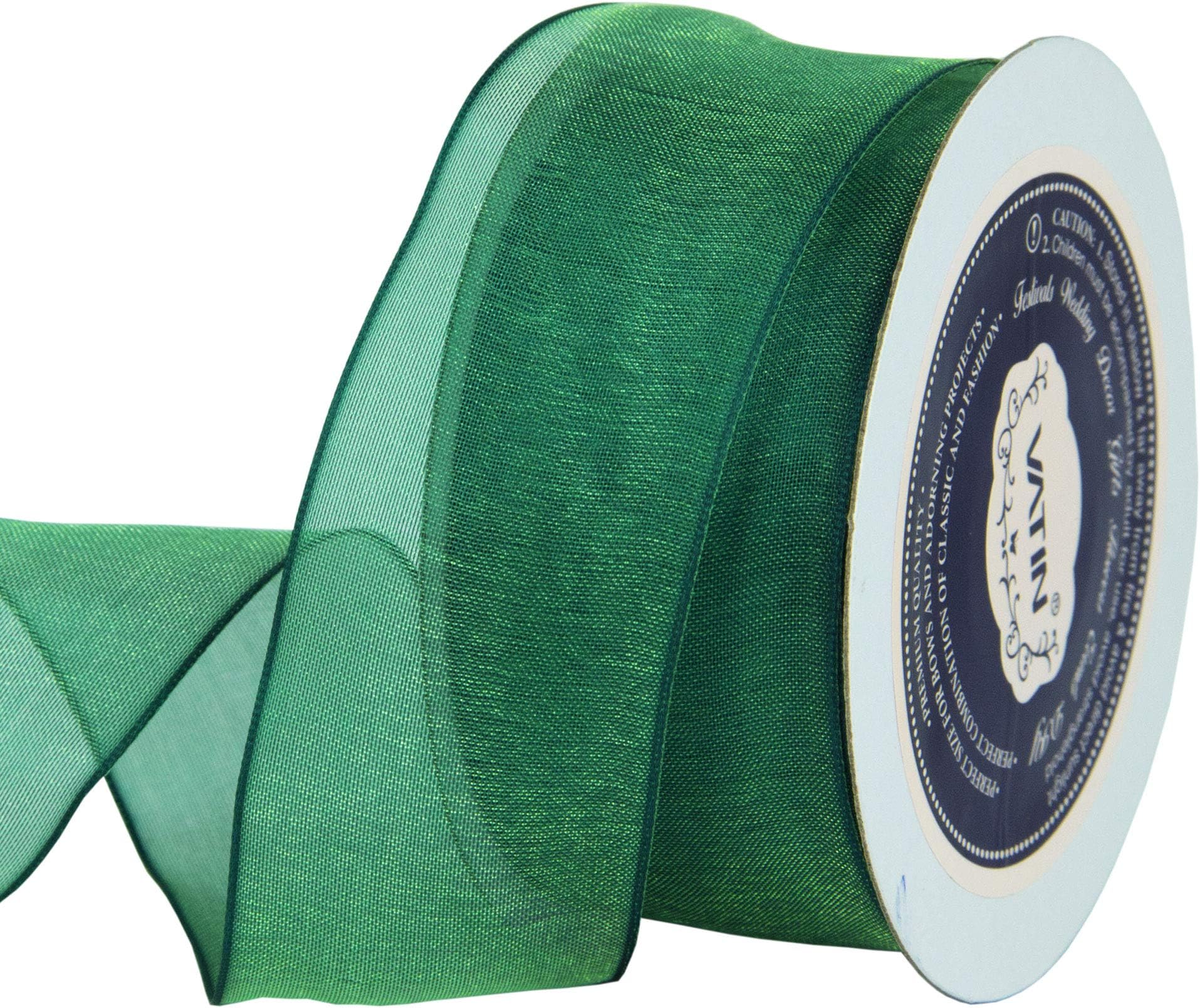 VATIN Christmas Ribbon Sheer Organza Wired Ribbon 38mm x 23m -Forest Green,Perfect for Making Bows and Wreaths
