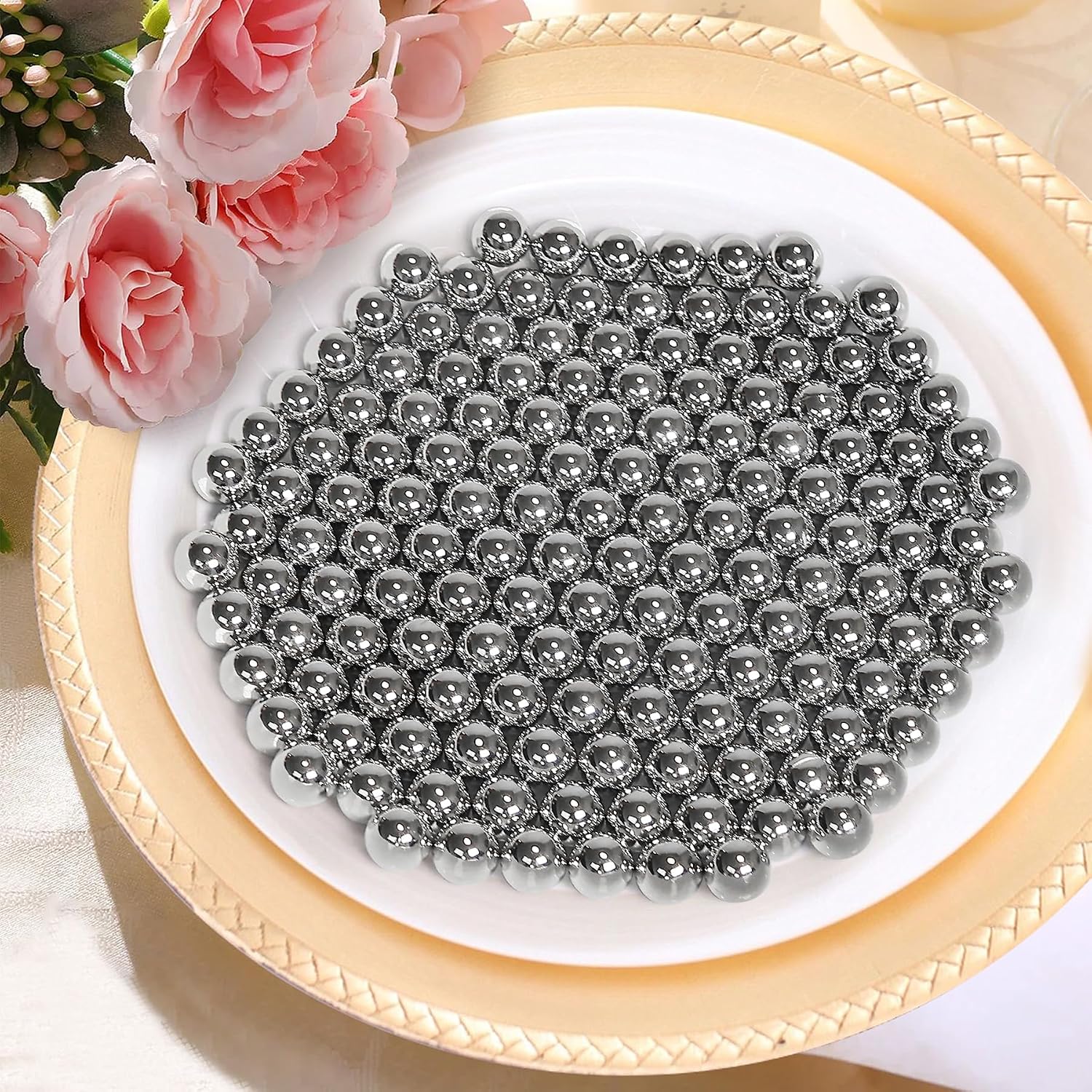350Pcs Silver Vase Filler Pearl Beads for Crafting 12mm Beads No Holes Decor Suitable for Wedding Decor, Party Decorations, Centerpiece Table Decorations image 3