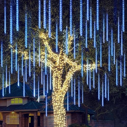 Miniatura 7 de Joiedomi Paquete de 2 288 luces LED de lluvia de meteoritos de Navidad, 2 x 8 tubos de 12 pulgadas, luces de lluvia para exteriores, luces de