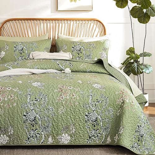 Miniatura 14 de WONGS BEDDING Juego de edredón floral Queen, 3 piezas con diseño de hojas botánicas marrones y mariposas, juego de ropa de cama suave y hermoso