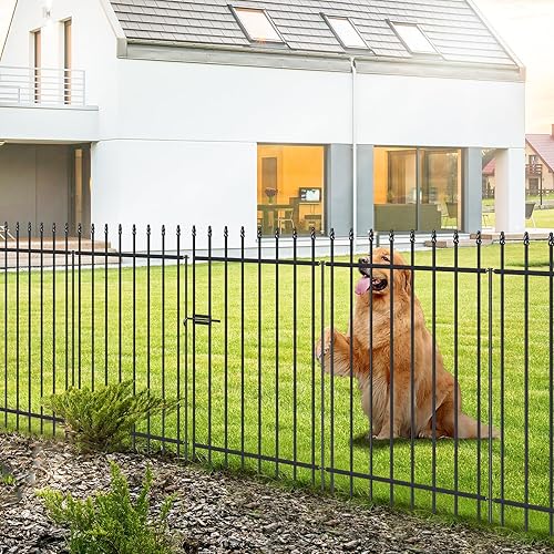 Metal Garden Fence with Gate 42 in H x 11.5 ft L, 1 Gate + 4 Panels Border Fence Panels Animal Barrier for Dogs, No Dig Garden Fencing for Yard Patio Flower Bed Lawn Outdoor, Black