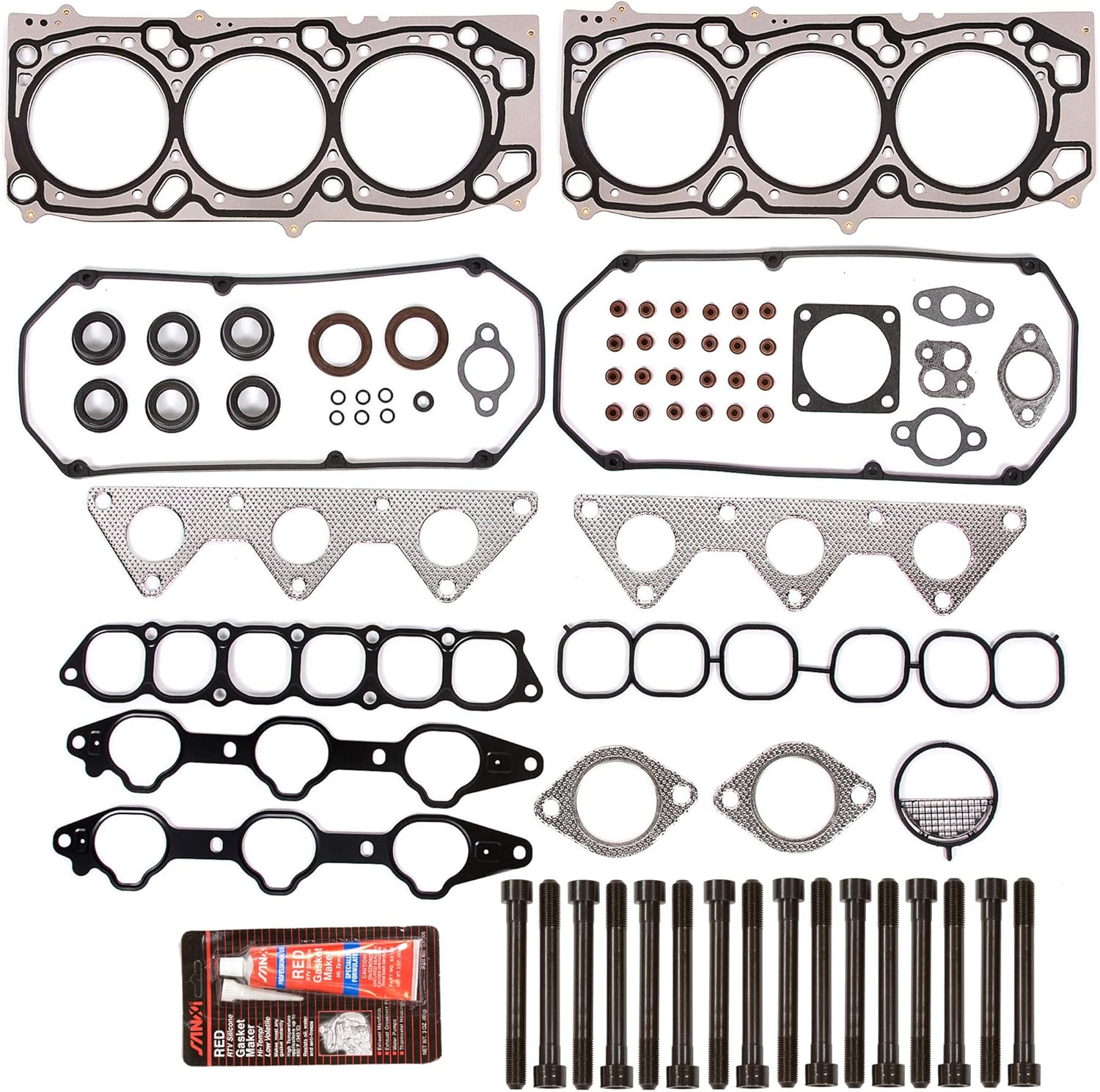 Evergreen HSHB5038 Head Gasket Set Head Bolts Fit 04-08 Mitsubishi Endeavor Galant 3.8 SOHC 6G75