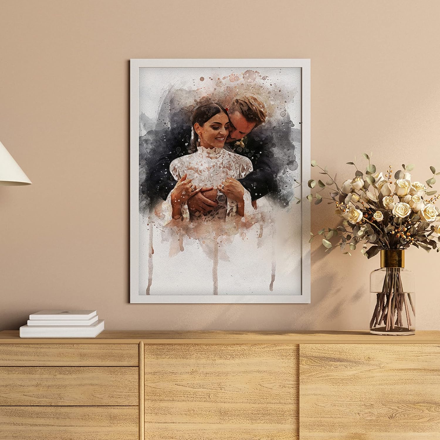 Awesometik Watercolor Portrait Canvas from Photo, Wedding Illustration Print Personalized Artwork Watercolor Art Canvas Art Wall Art