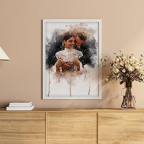 Miniatura 2 de Awesometik Lienzo de retrato de acuarela de foto, impresión de ilustración de boda, obra de arte personalizada, arte de acuarela, arte de pared