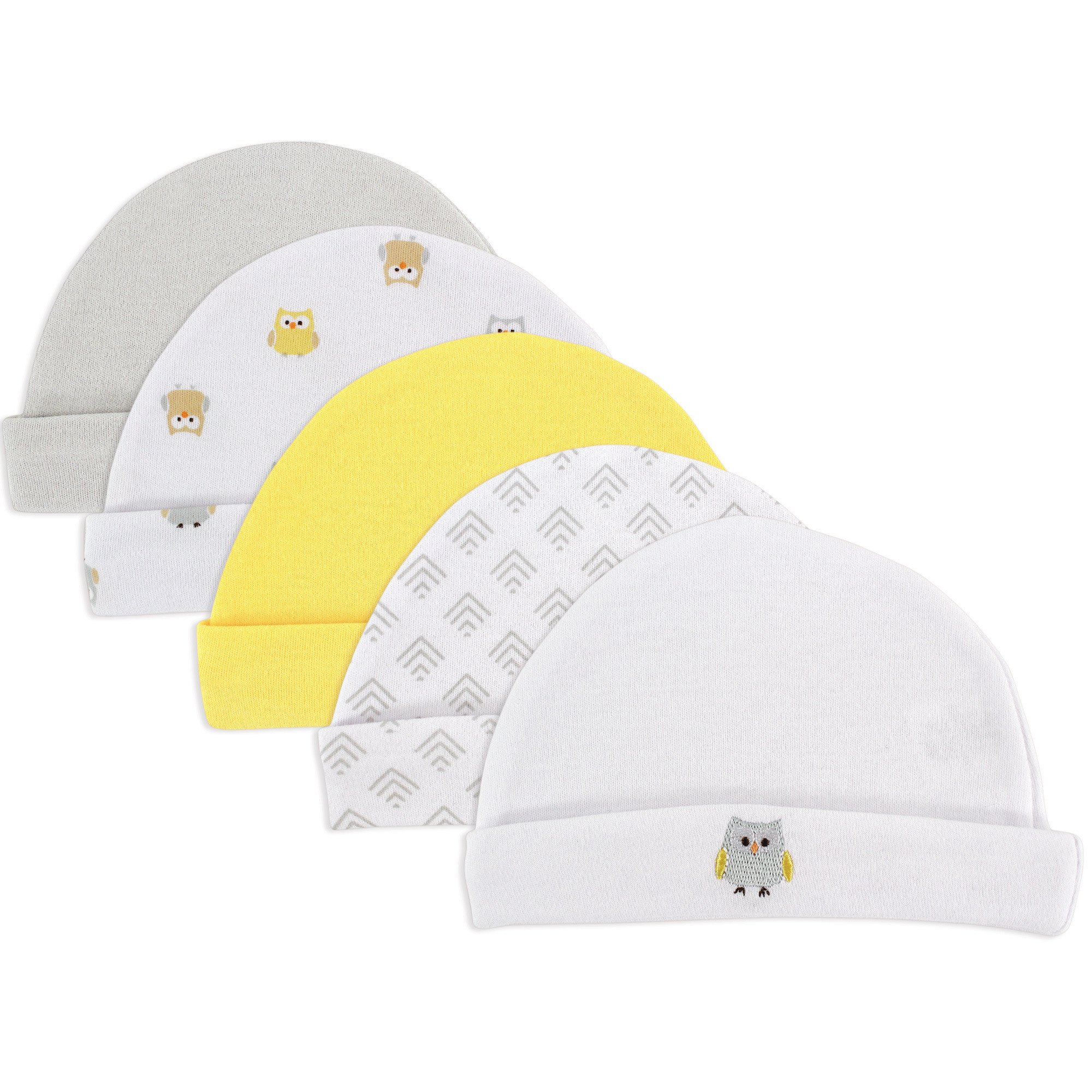 Luvable Friends Dziecięca czapka chłopięca 34567_Żółta Sowa, 0-6 miesięcy (opakowanie 5 szt.)