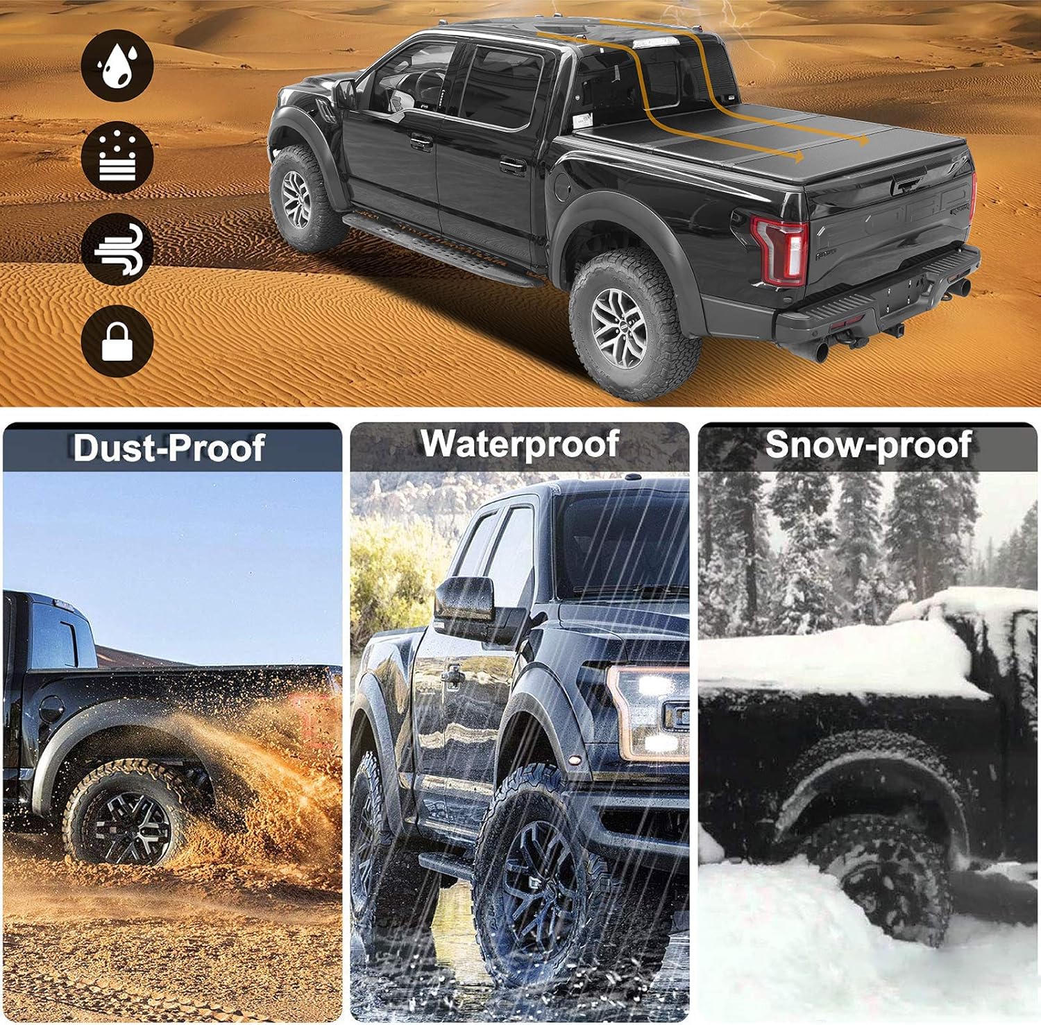 Lyon Cover Hard Tri Fold Truck Bed Cover Compatible with 2020-2026 Jeep Gladiator JT Tonneau Cover | Fits Models with & Without Utili-Track System