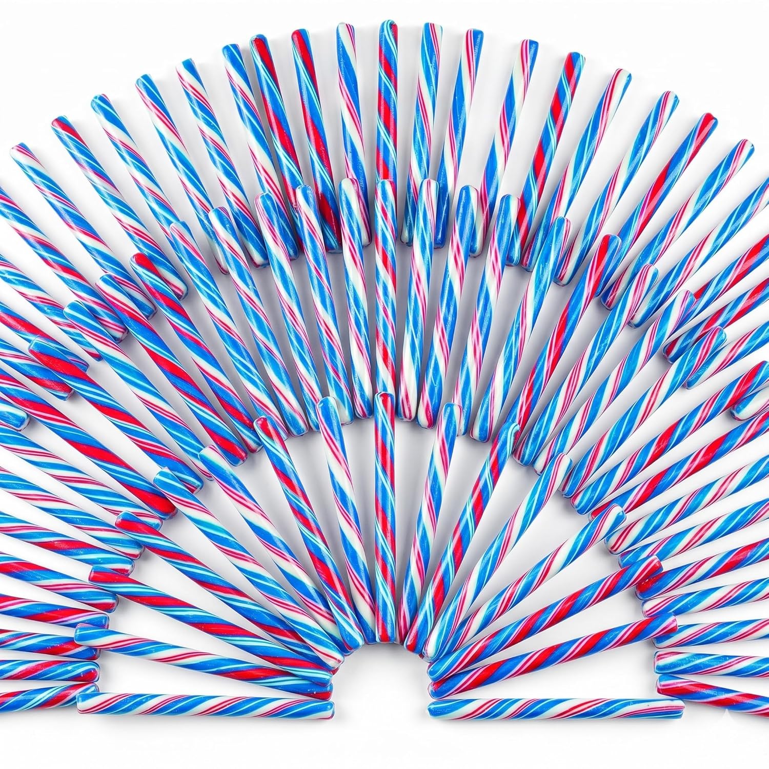 Fun Express Red White and Blue Candy Canes Individually Wrapped - 80 Patriotic Candy Sticks for 4th of July Party Favors | Birthday Candy Buffet Supplies & Goodie Bag Treats | Old Fashioned 5 Inch