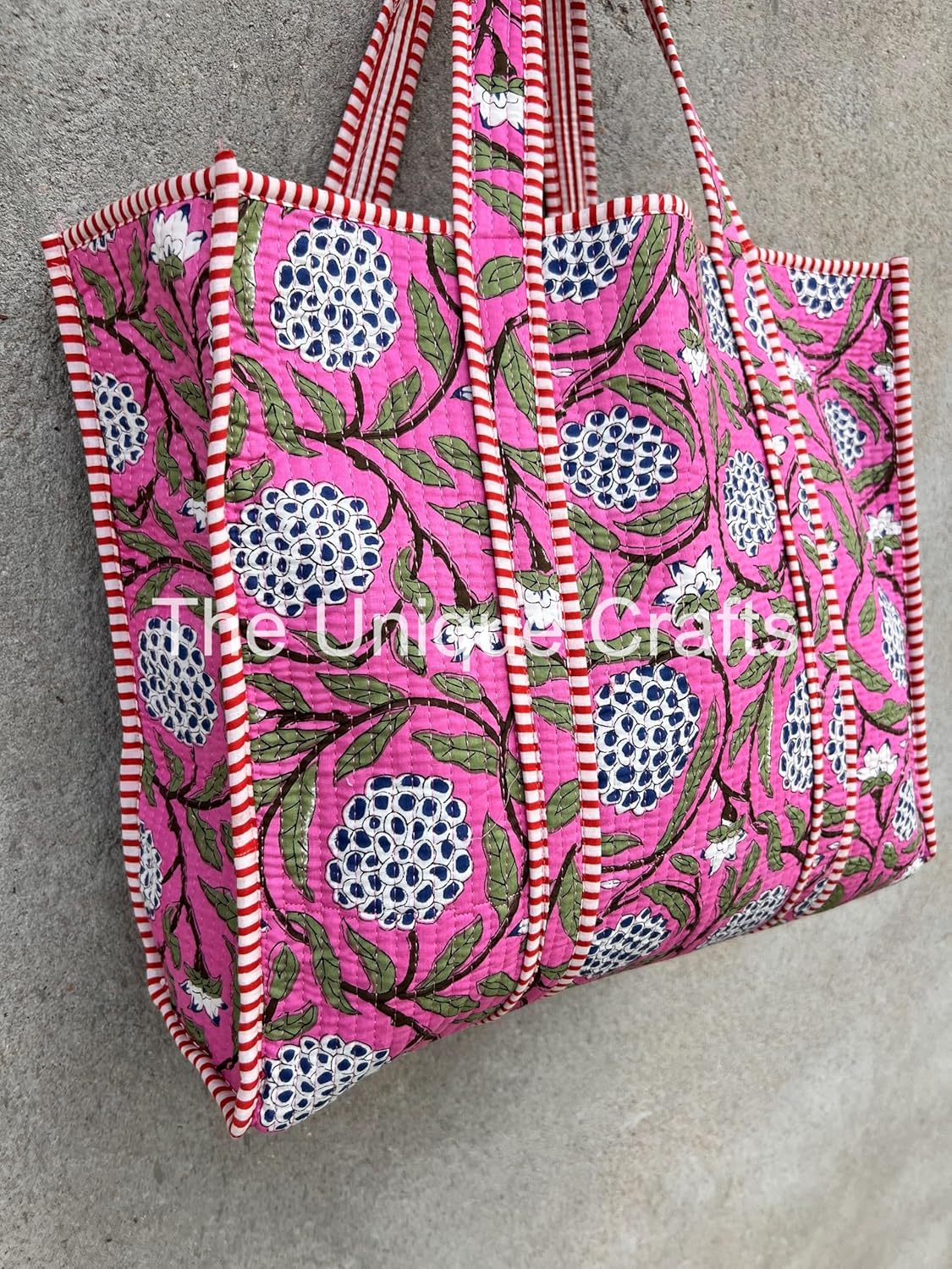 Women's Quilted Cotton Tote Bag Handprinted Reversible Hand Block Print Shoulder Bag Women Handbag Traveling Bag - Image 2