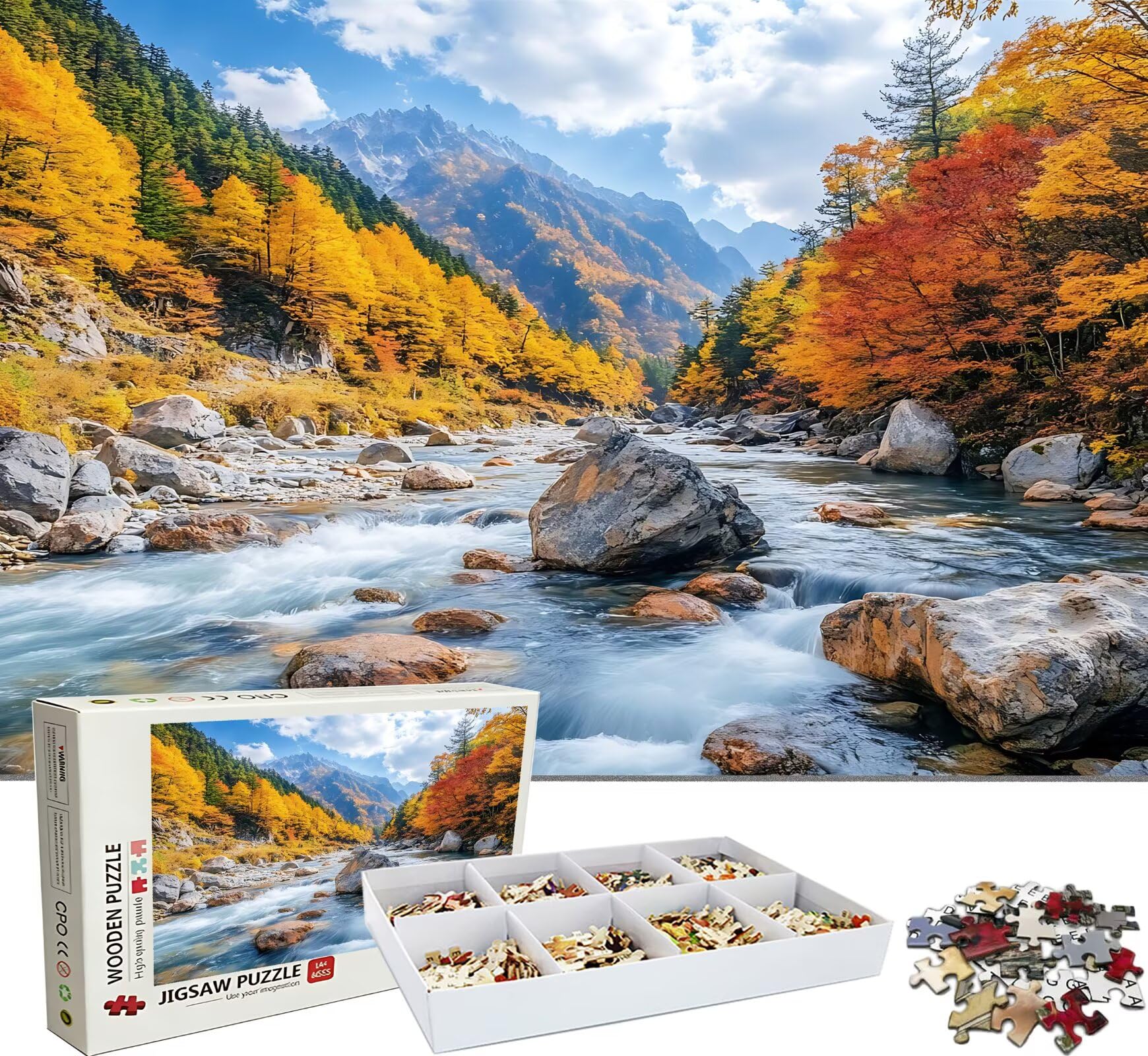 Puzzle 1500 elementów dla dorosłych, leśna rzeka Trudne i kolorowe drewniane puzzle, duża łamigłówka 87 x 57 cm, gra antystresowa z plakatem, dekoracja ścienna do domu, prezent urodzinowy dla kobiet
