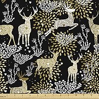 Vista 35 de Ambesonne Tela Navideña por Yarda, Tema Navideño con Hojas de Acebo Corona Bayas Ilustración Impresa, Tela Decorativa para Tapicería y Acentos