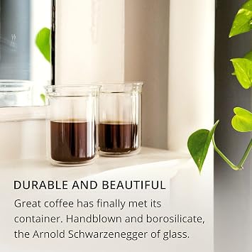 Fellow Stagg Tasting Glasses for Coffee and Tea Mug - Handblown Borosilicate Glass, Insulated Double Wall For Pour Over Mug, 10 oz (Set of Two)