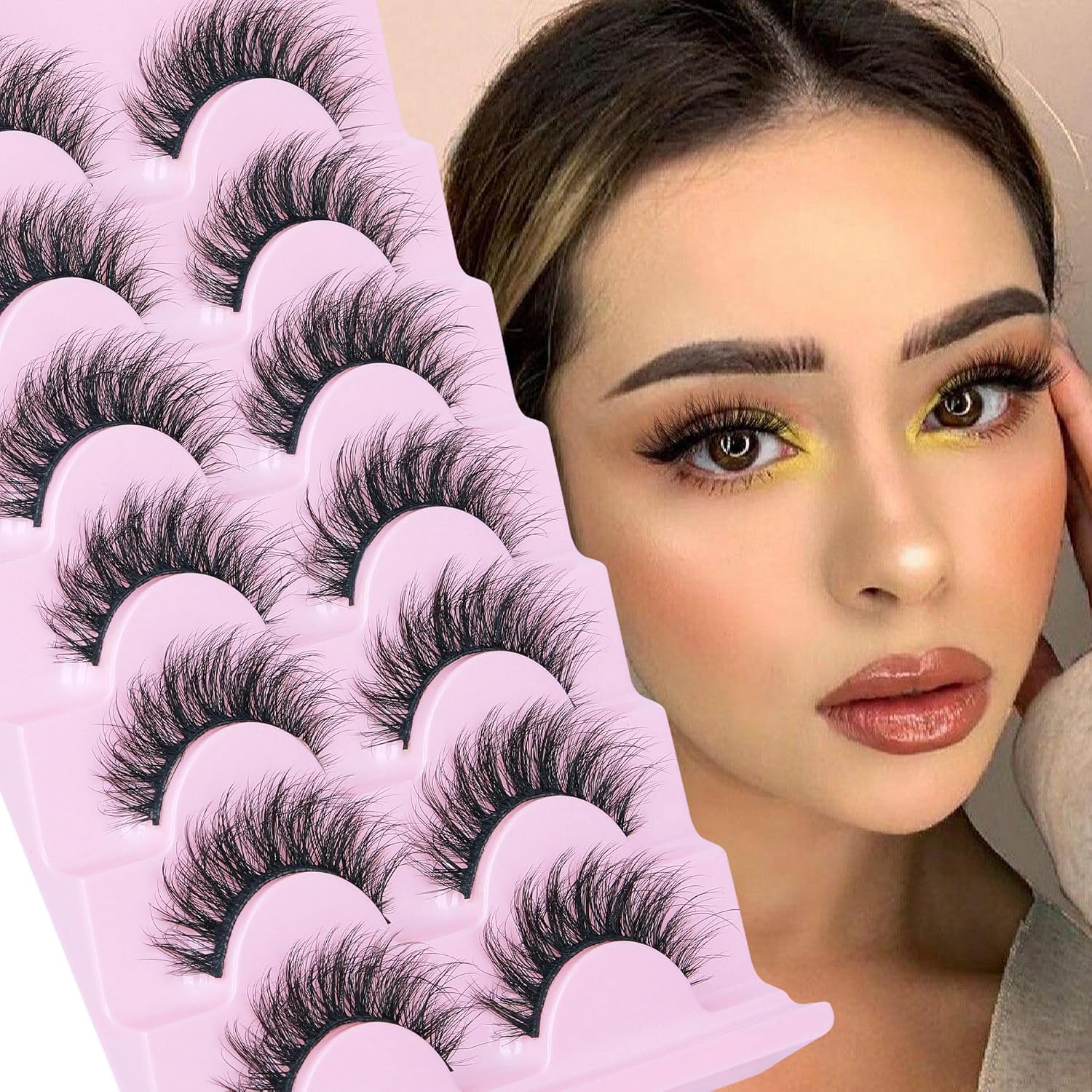 FANXITON Wispy False Eyelashes Natural Look Short Mink Lashes 3D Faux Mink Eyelashes 7 Pairs Pack
