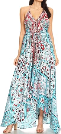 Sakkas Lizi Womens Maxi High-Low Halter Handkerchief Long Dress Beach Party
