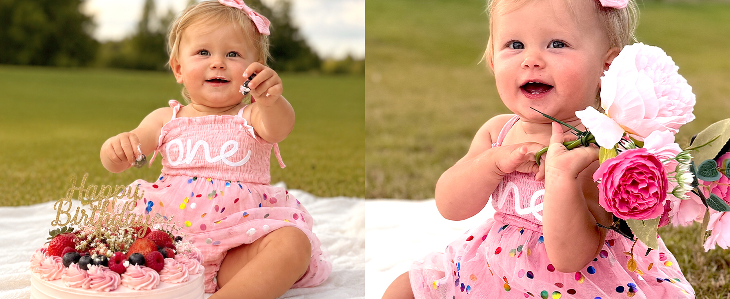 HONGTEYA Baby Girl 1st Birthday Outfit Girl First Birthday Clothes One Year Old Gifts Romper Tulle Summer Newborn Dress