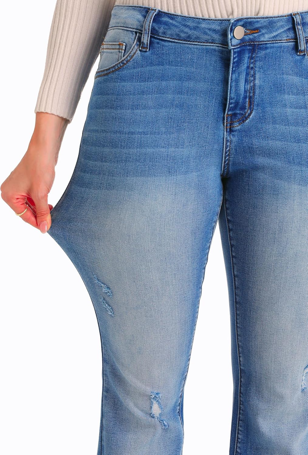 Stretchy Ripped Jeans Womens, Distressed Jeans for Women, Bootcut Jeans, Butt Lifting, Tummy Control, Mid Rise - Image 2